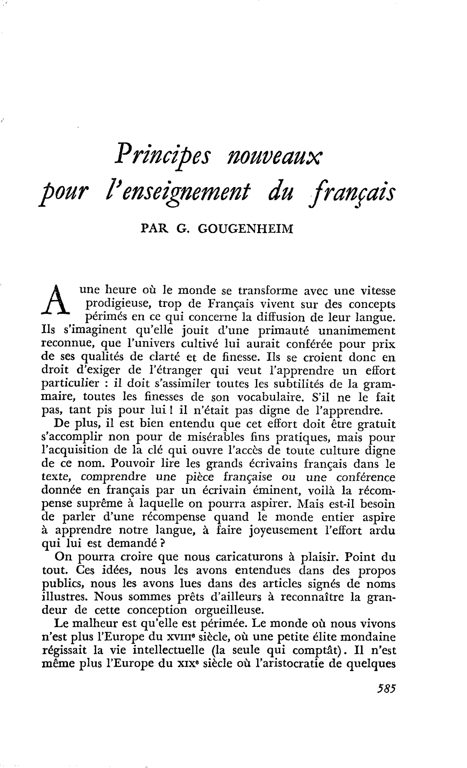 Principes nouveaux pour l’enseignement du français