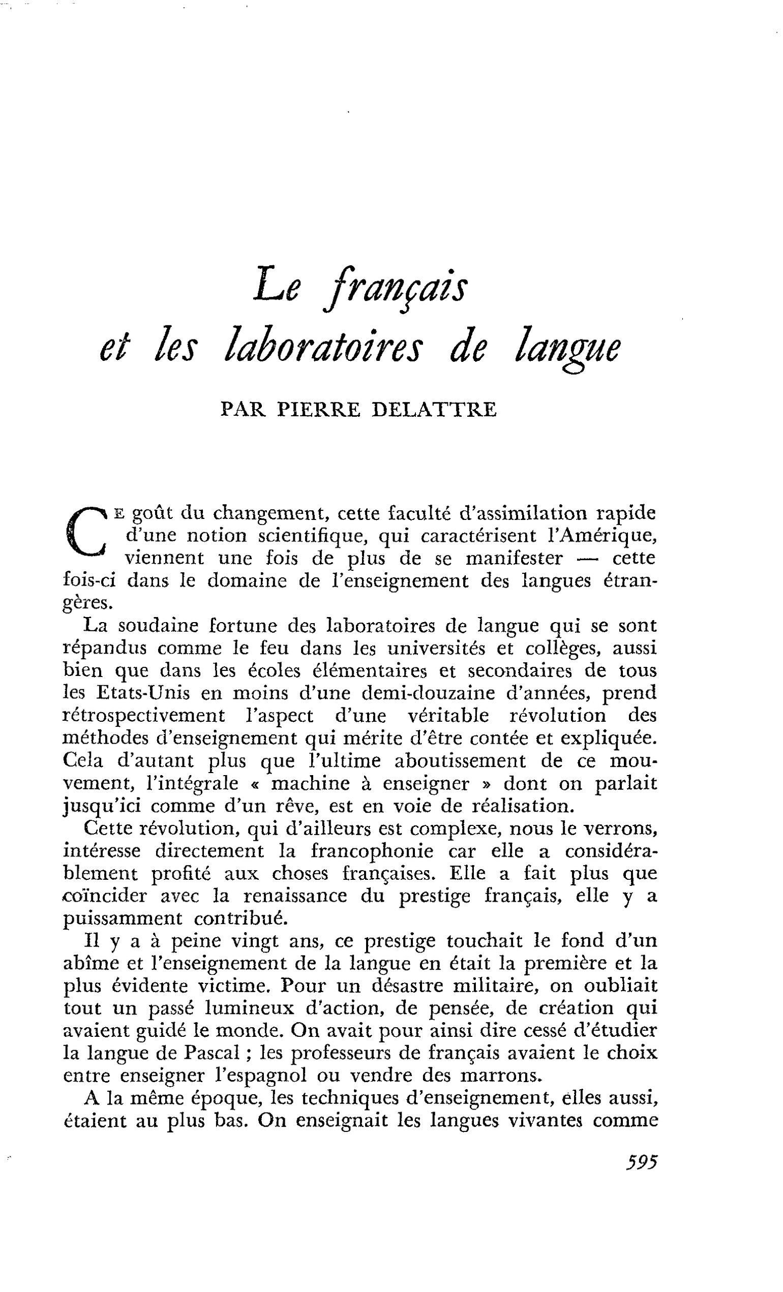 Le français et les laboratoires de langue