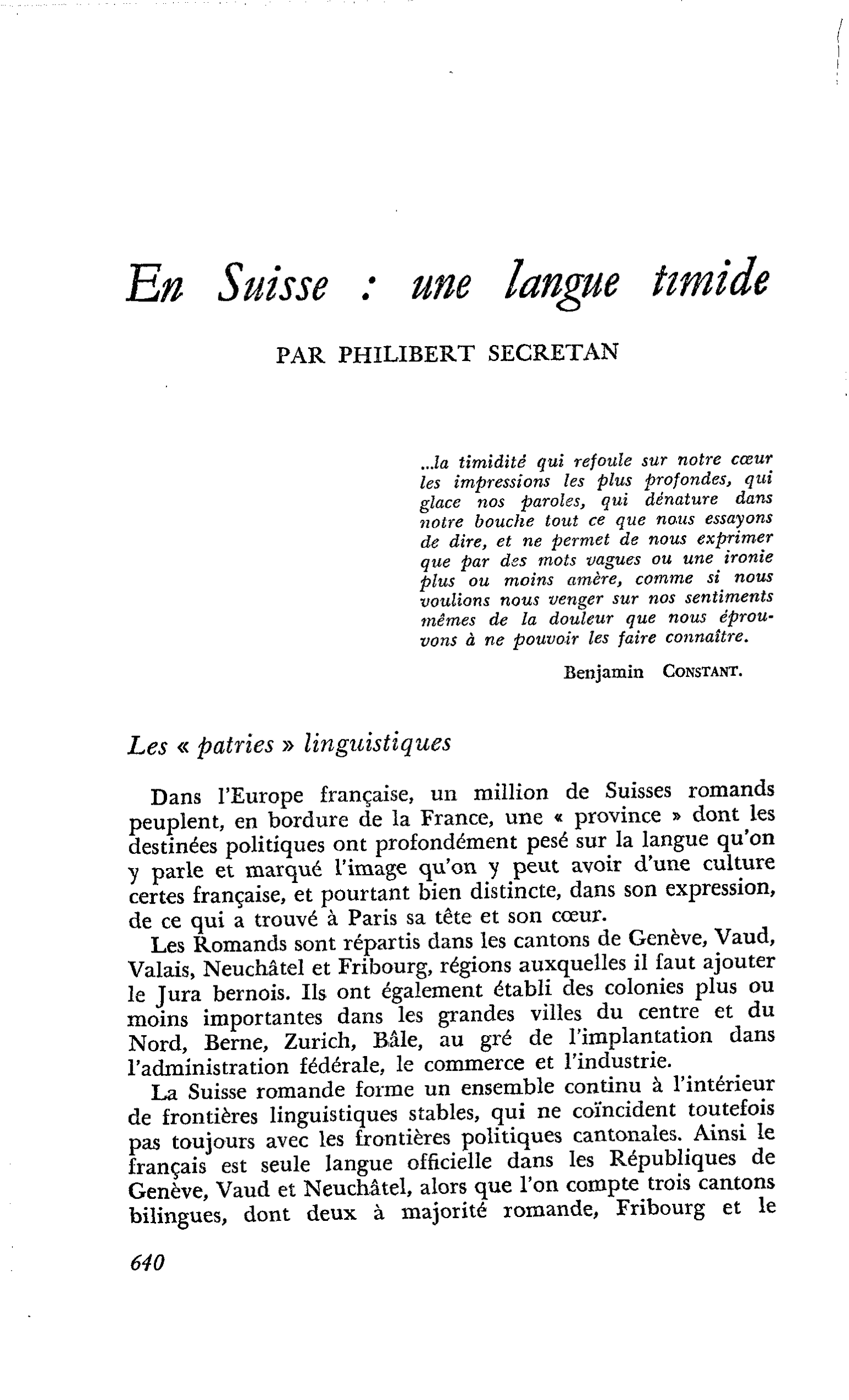 En Suisse : une langue timide