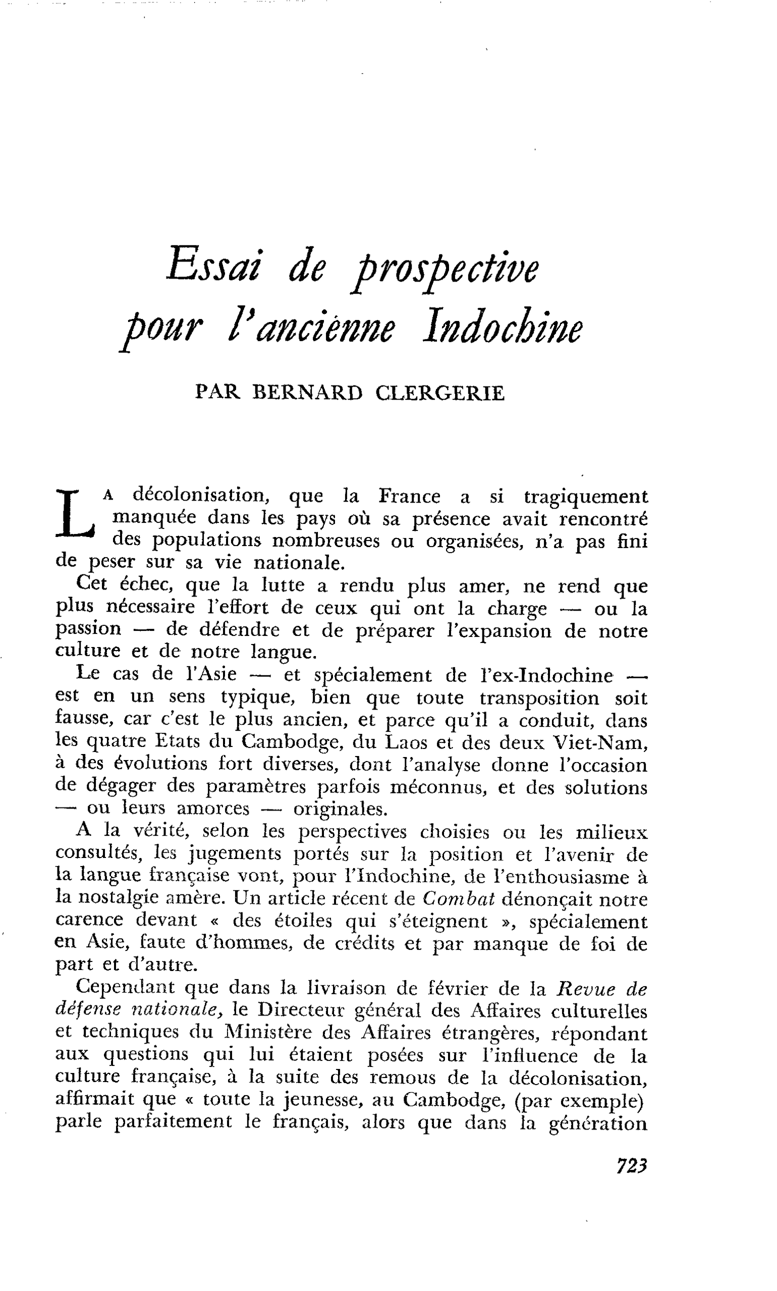 Essai de prospective pour l’ancienne Indochine