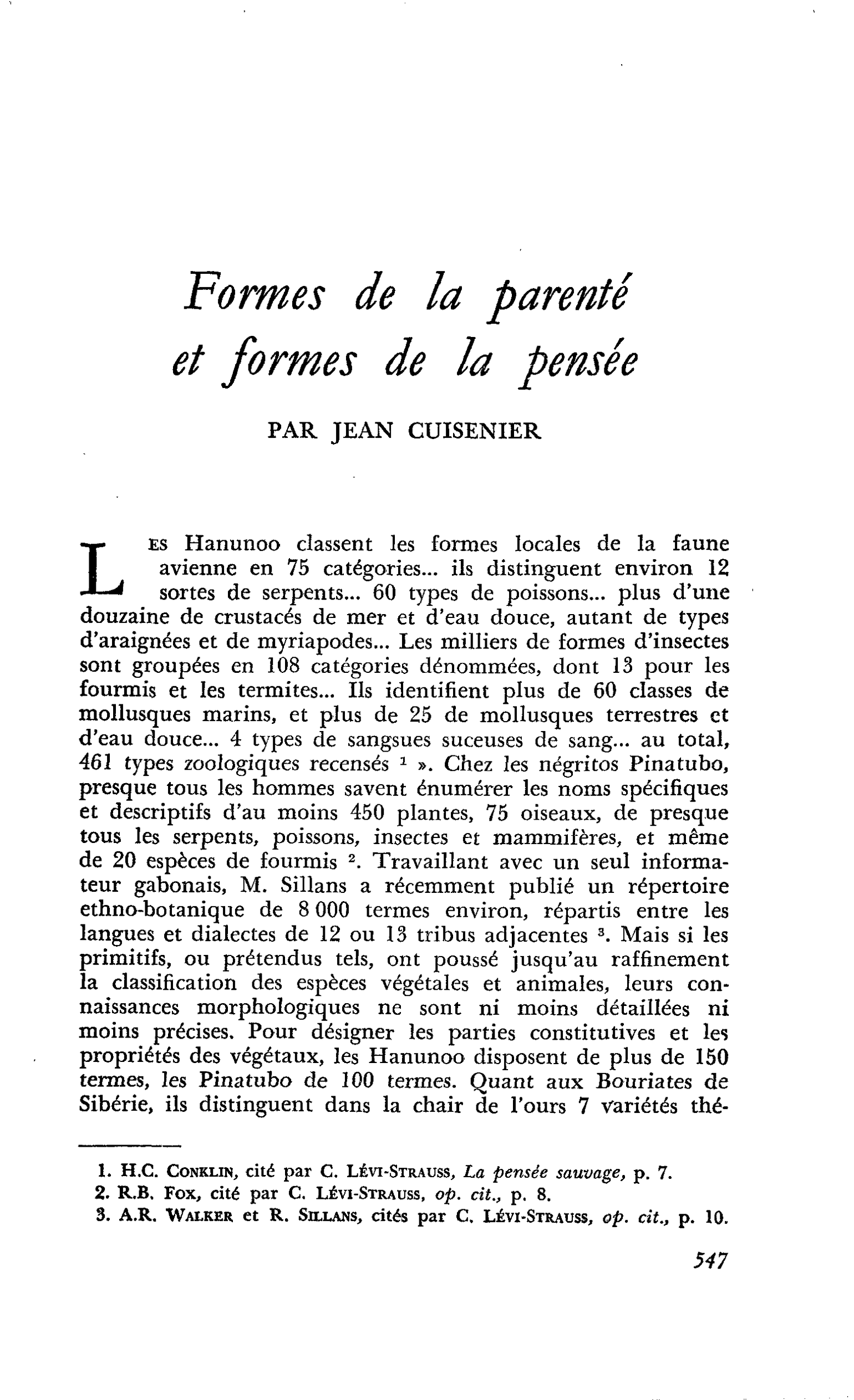 Formes de la parenté et formes de la pensée