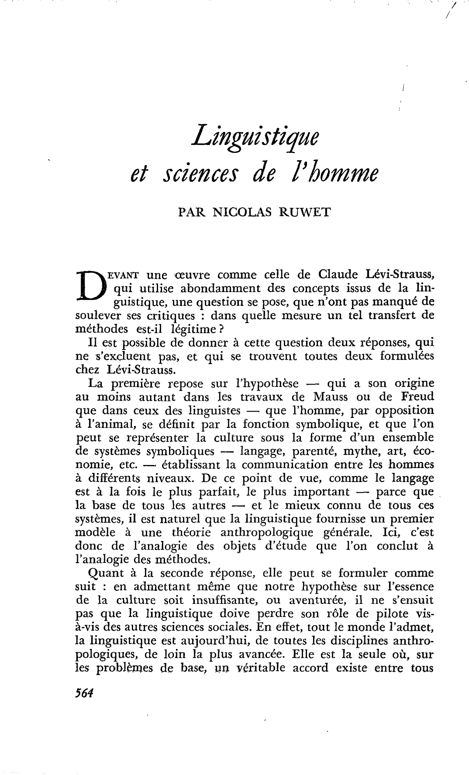 Linguistique et sciences de l’homme