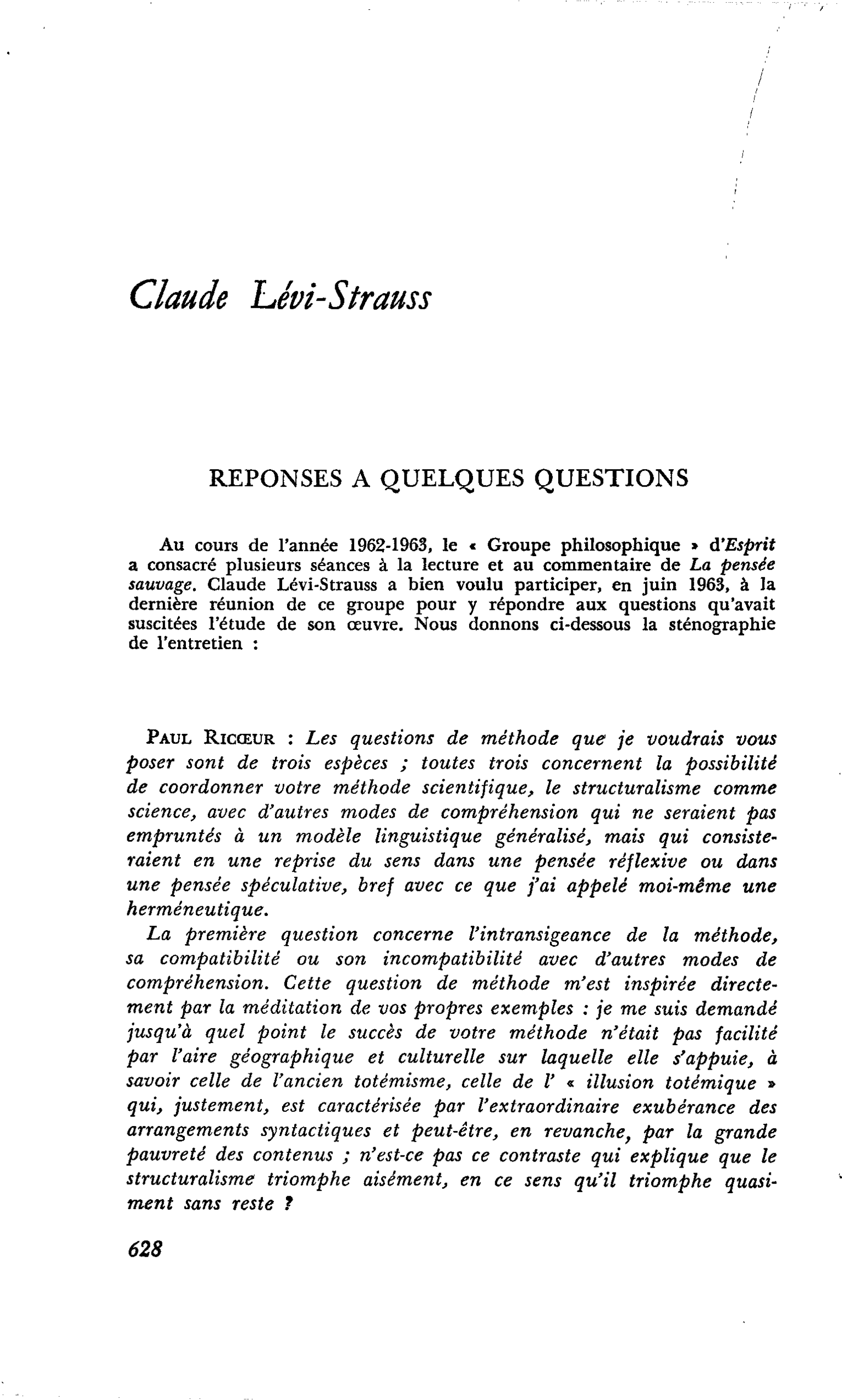 Réponses à quelques questions