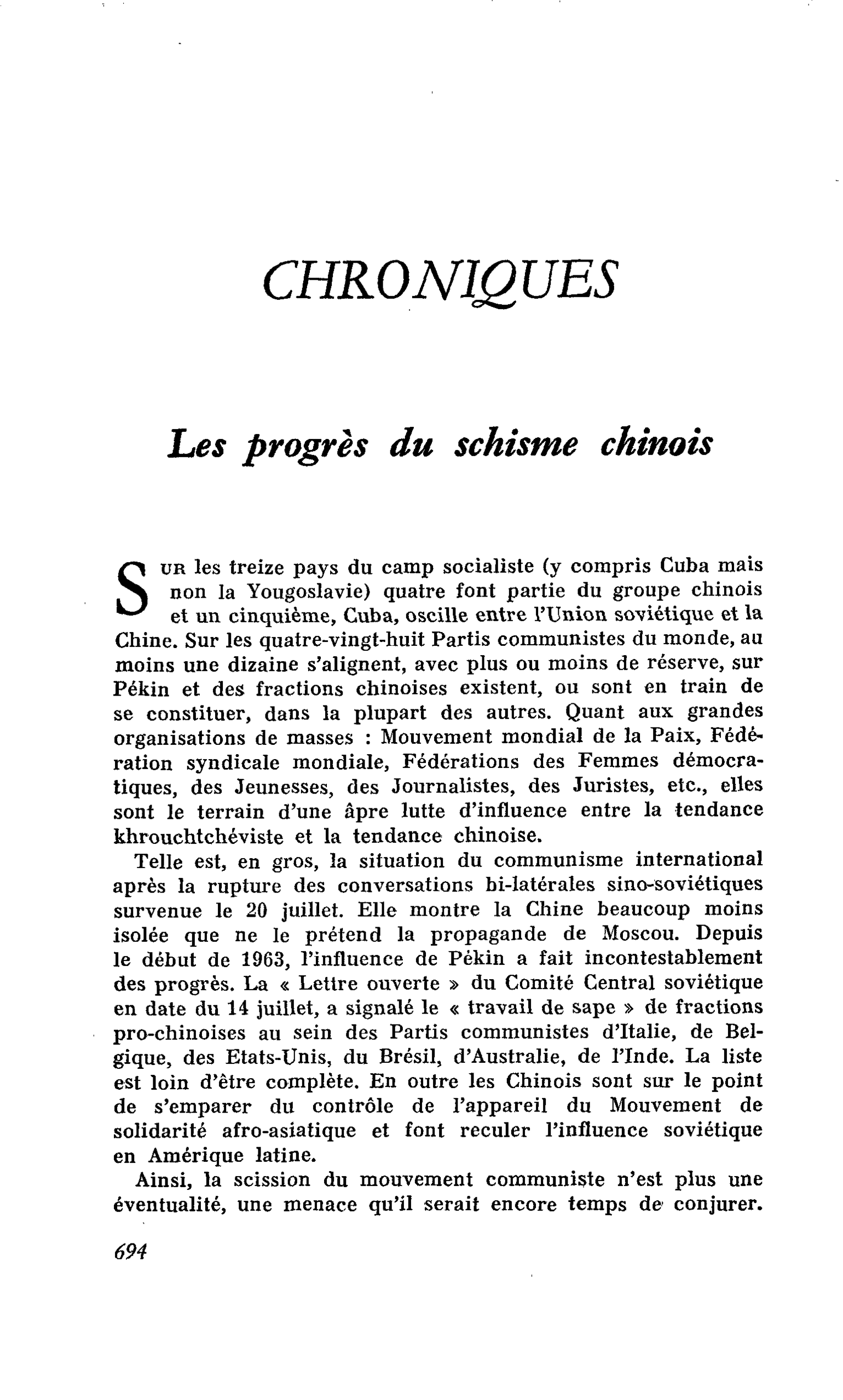 Les progrès du schisme chinois