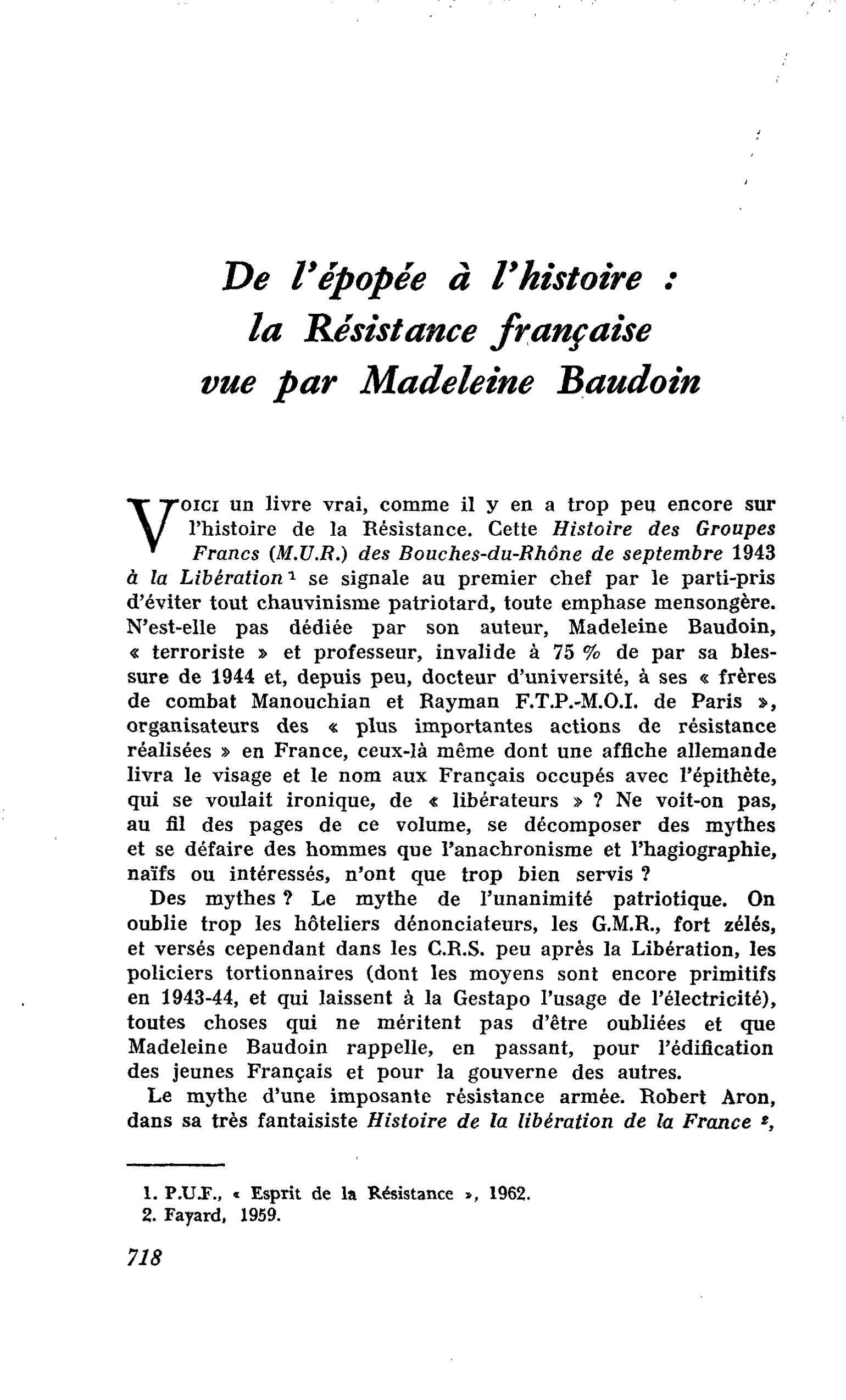 De l’épopée à l’histoire : la Résistance française vue par Madeleine Baudoin