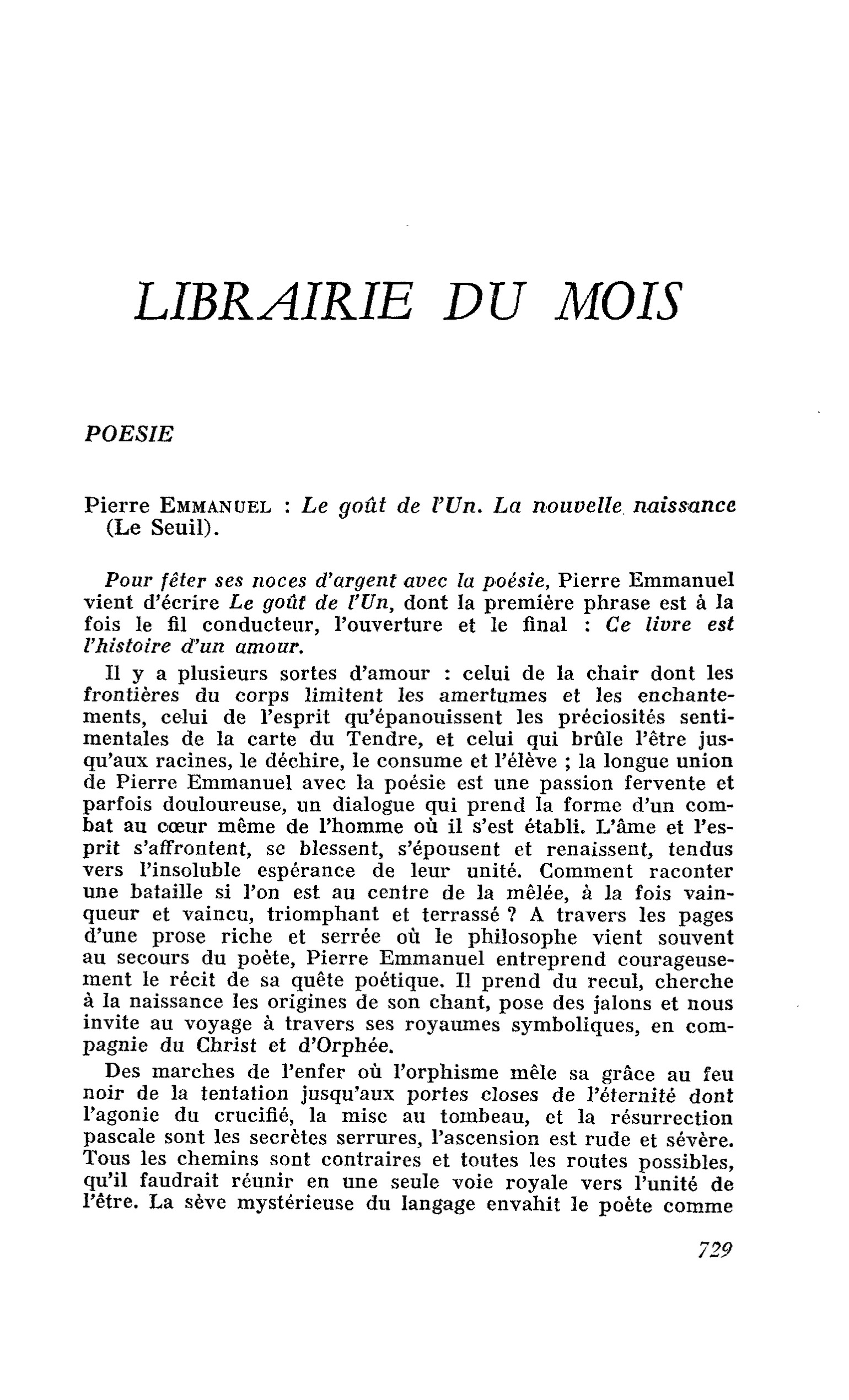 Pierre Emmanuel : Le goût de l’Un. La nouvelle naissance