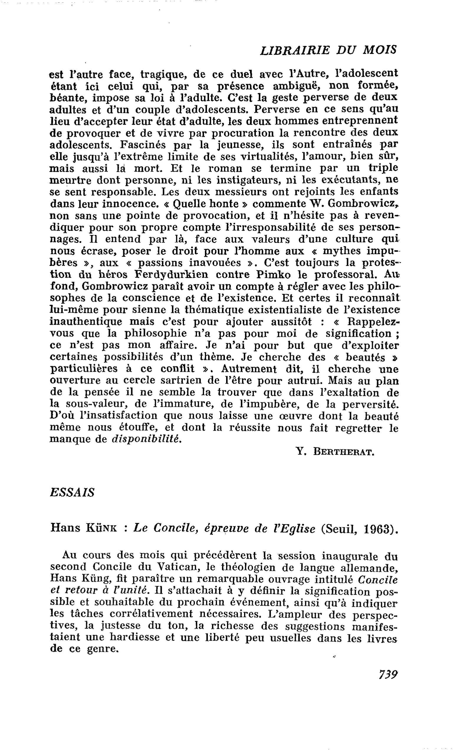 Hans Künk : Le Concile, épreuve de l’Eglise
