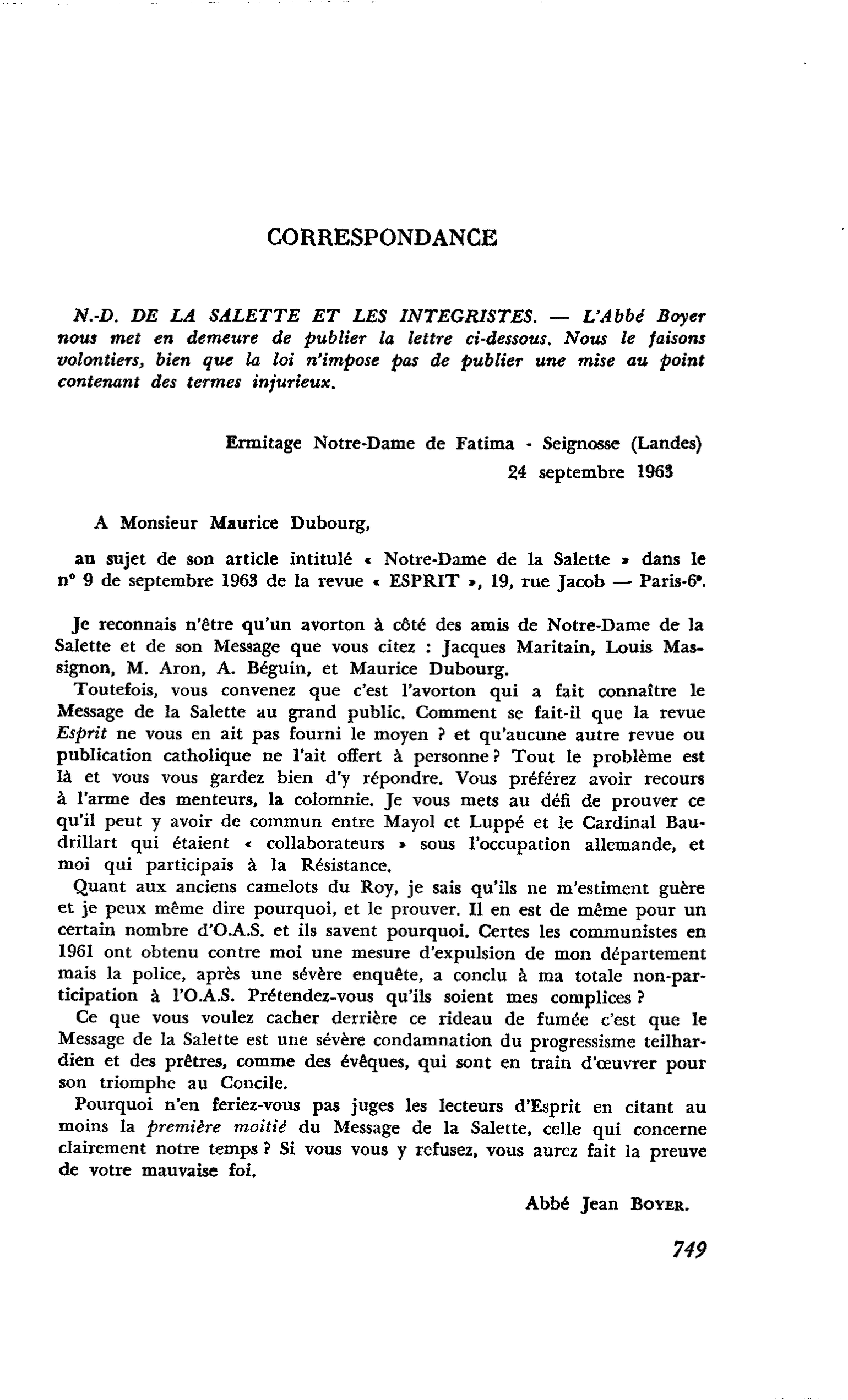 N.-D. DE LA SALETTE ET LES INTEGRISTES