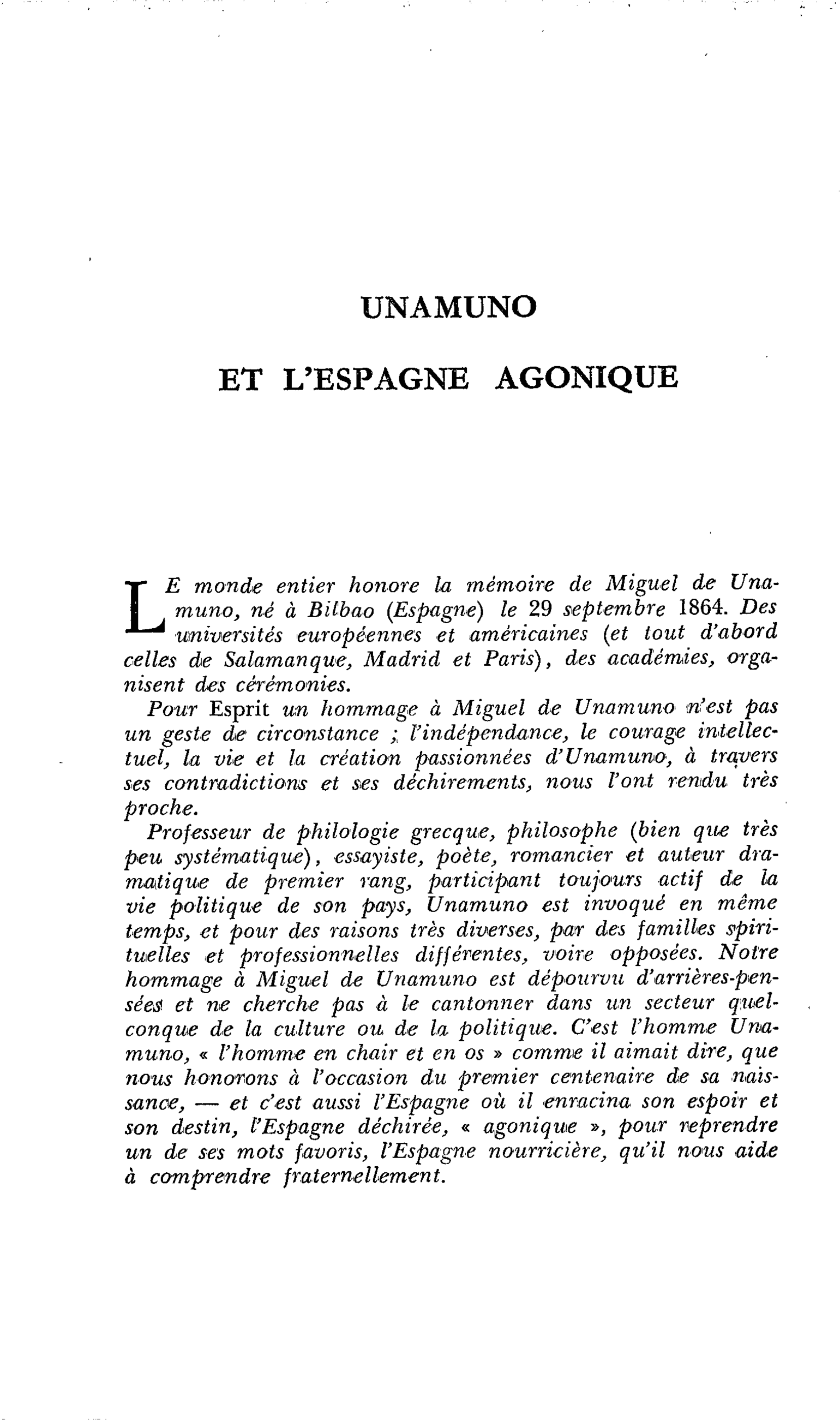 UNAMUNO ET L’ESPAGNE AGONIQUE