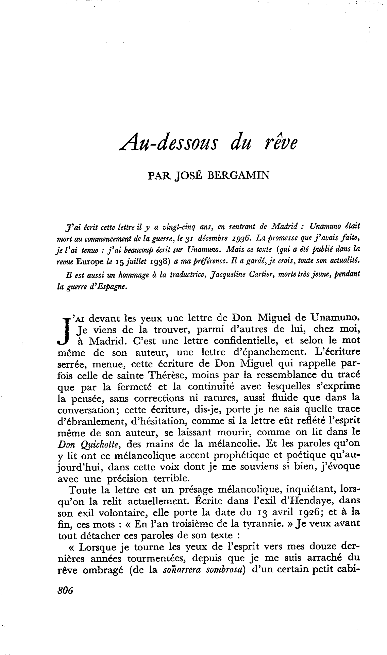 Au-dessous du rêve