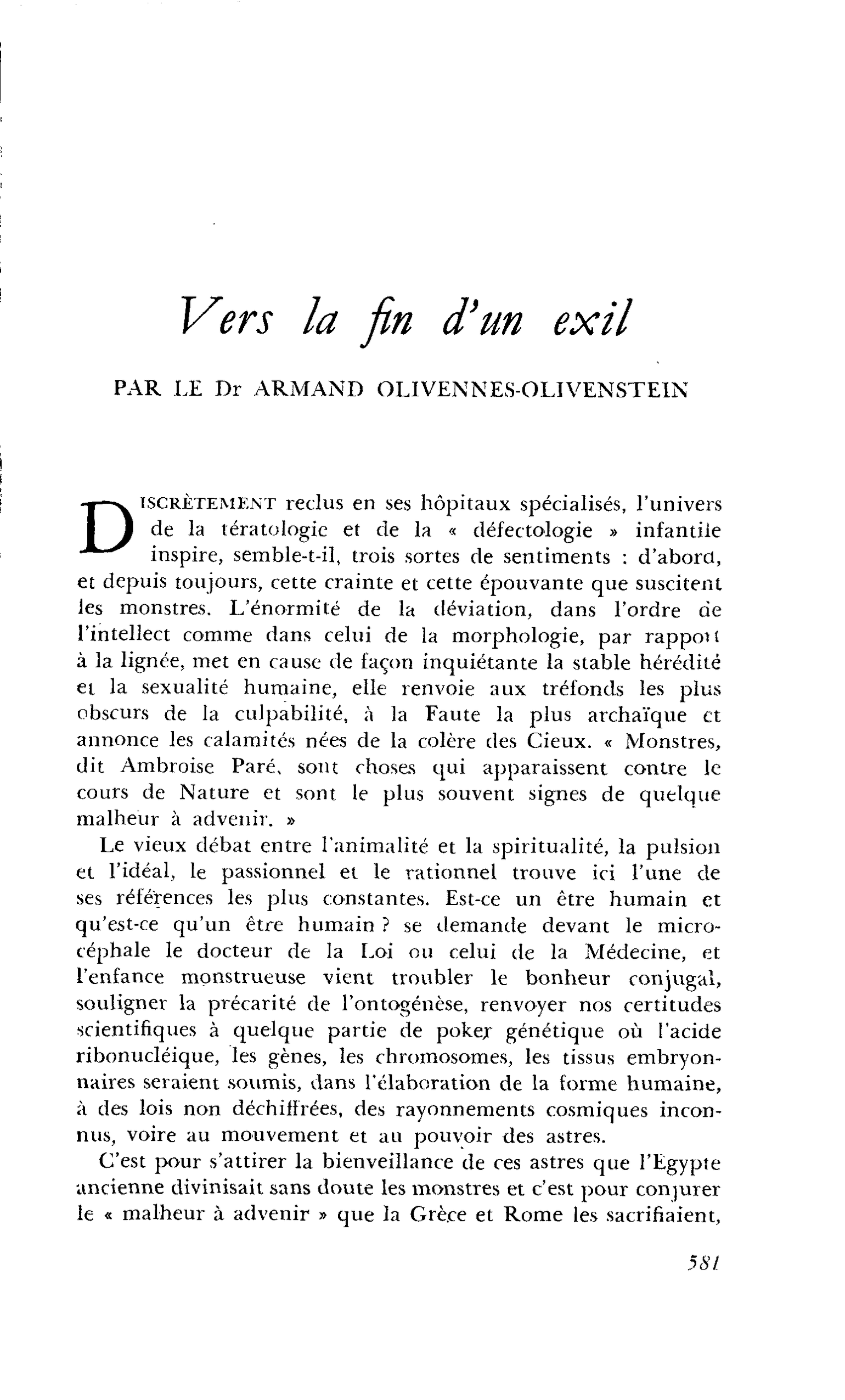 Vers la fin d’un exil
