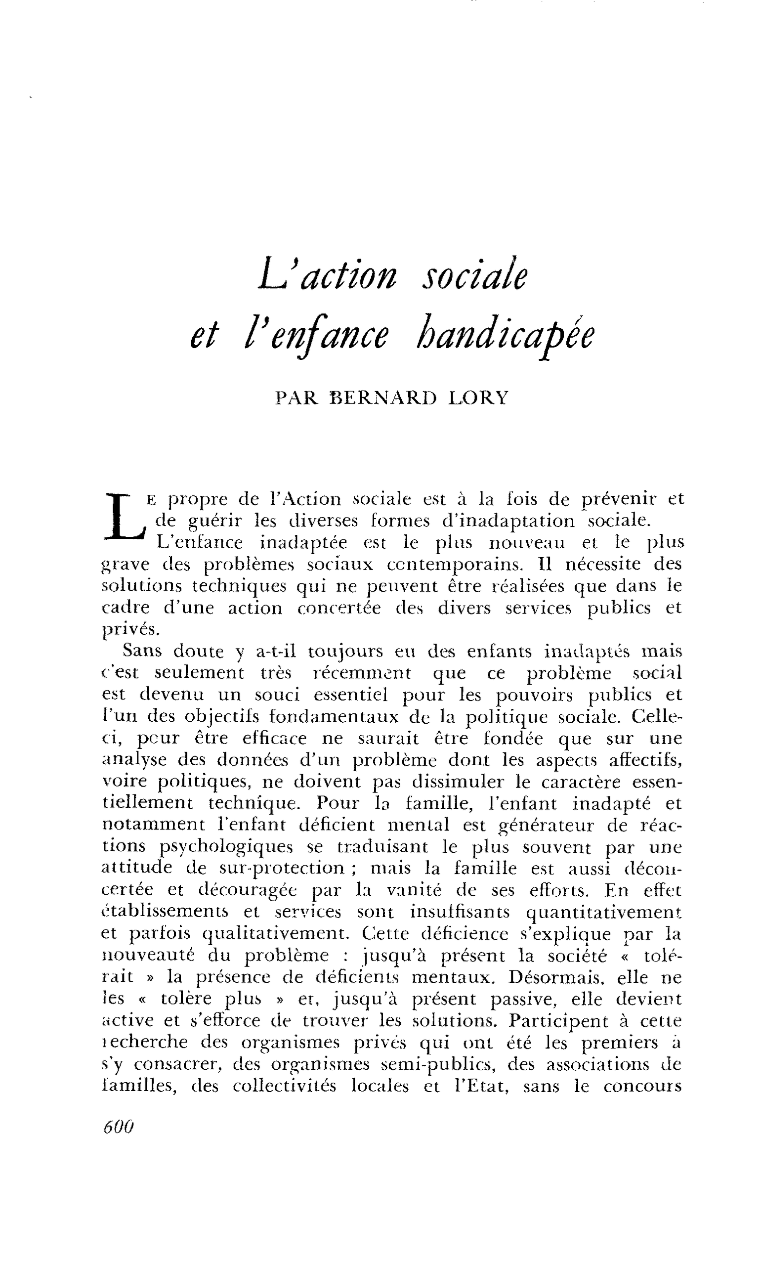 L’action sociale et l’enfance handicapée