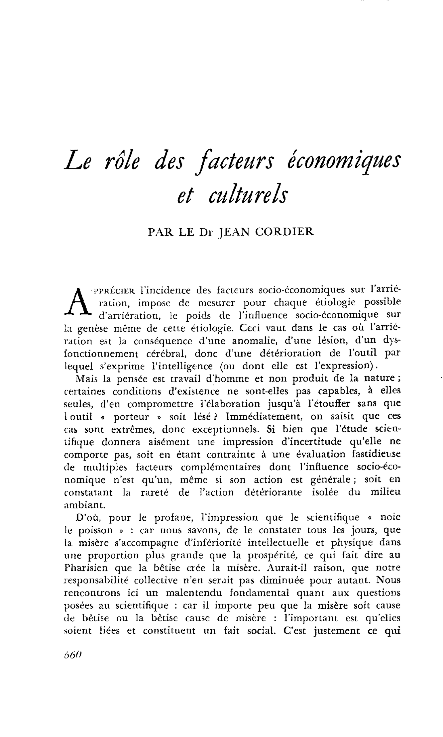 Le rôle des facteurs économiques et culturels