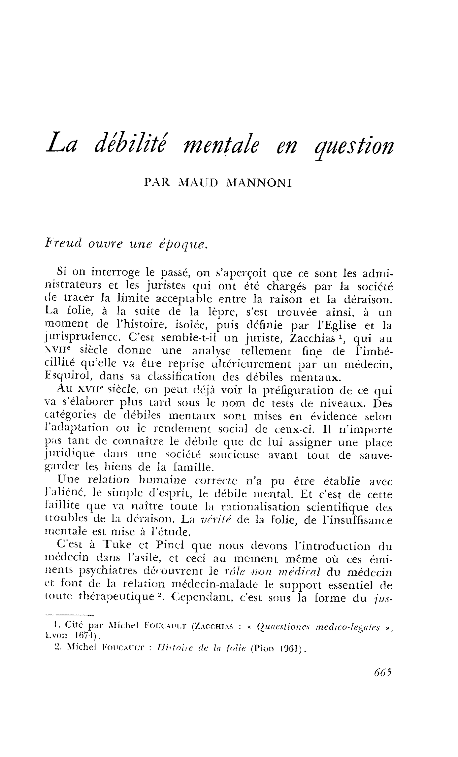 La débilité mentale en question