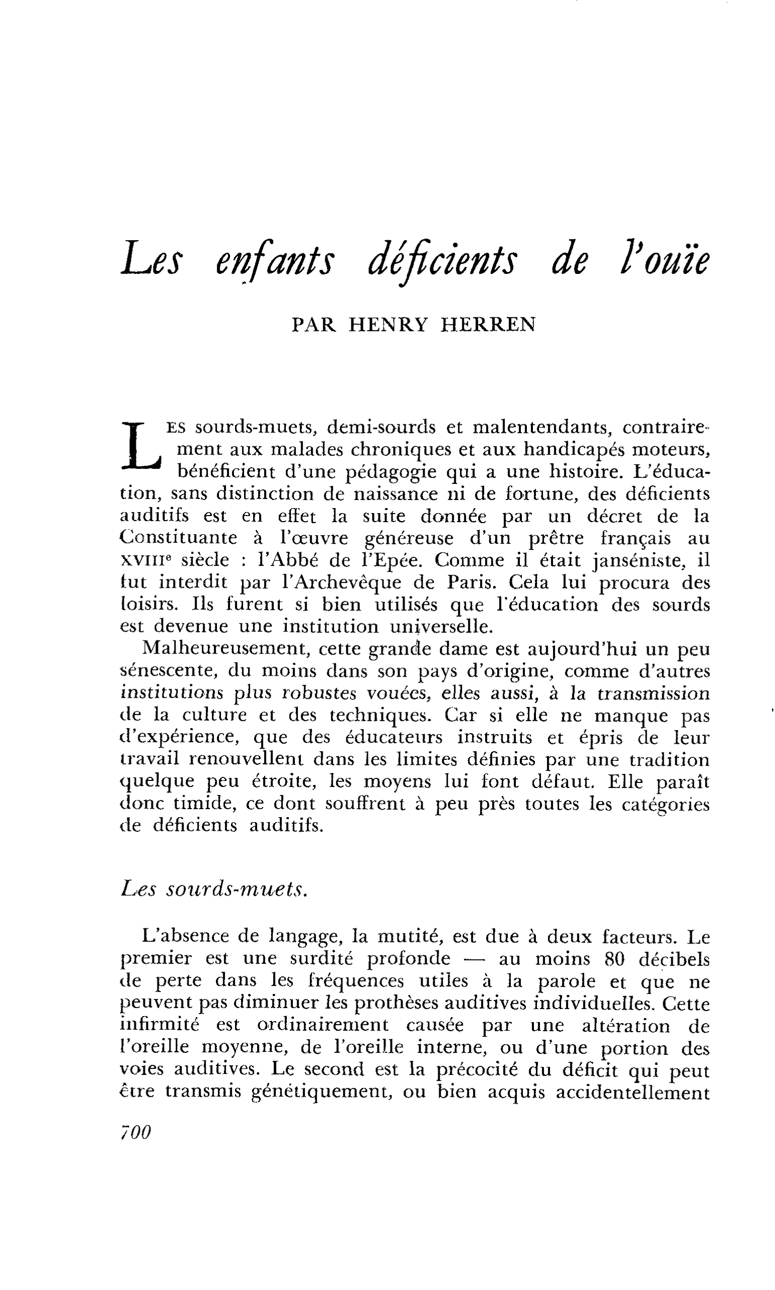 Les enfants déficients de l’ouïe