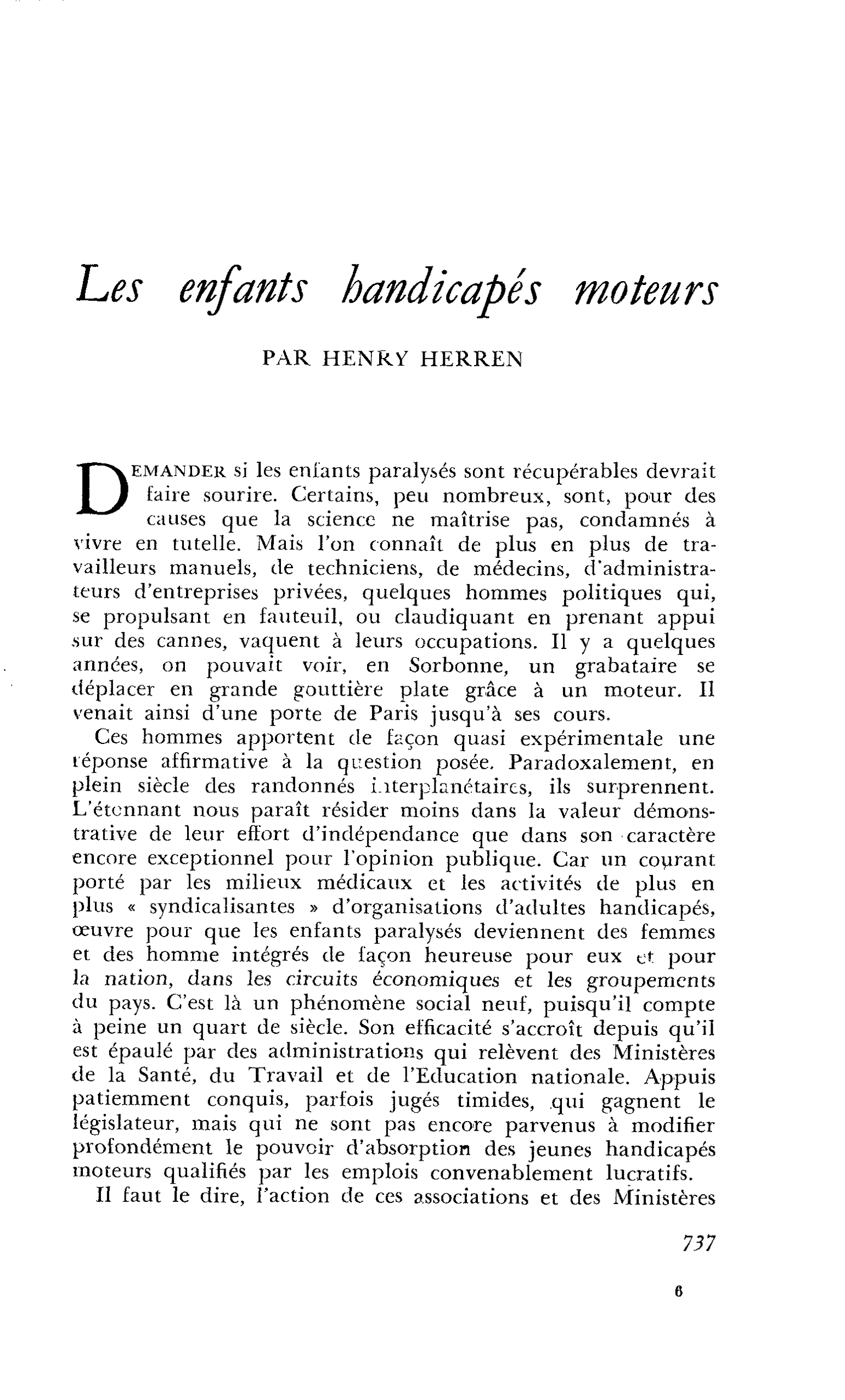 Les enfants handicapés moteurs