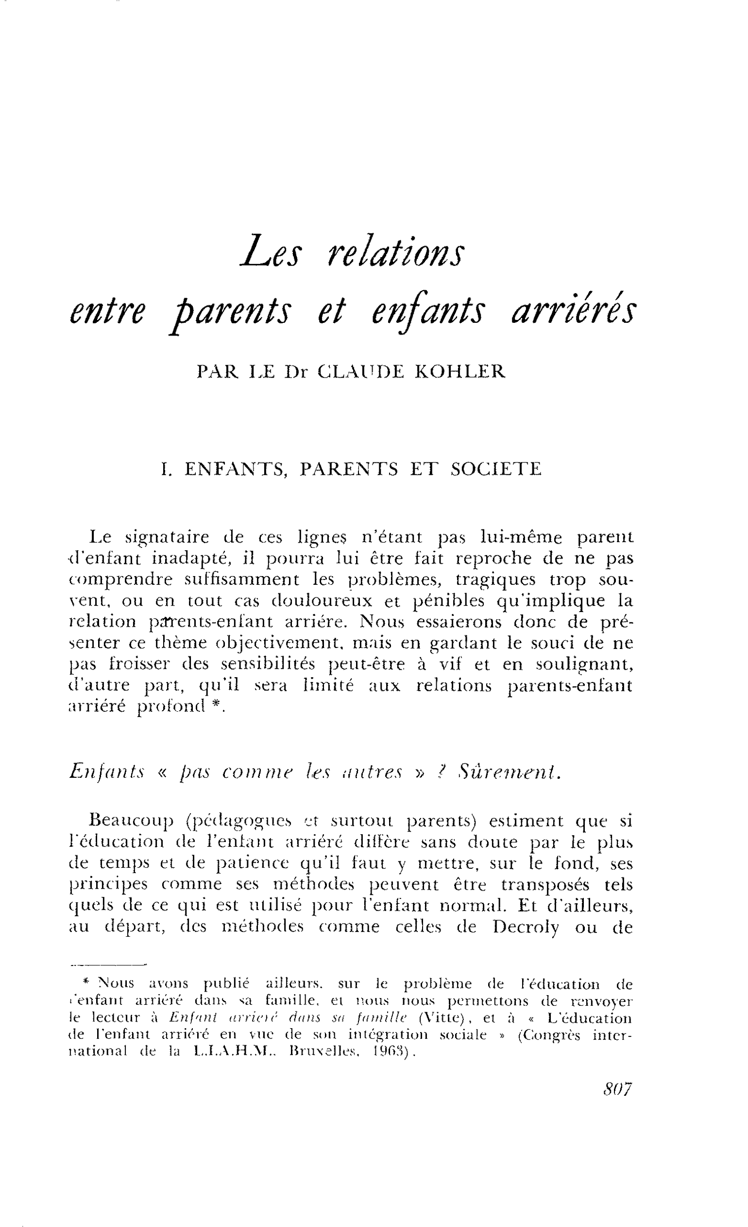 Les relations entre parents et enfants arriérés
