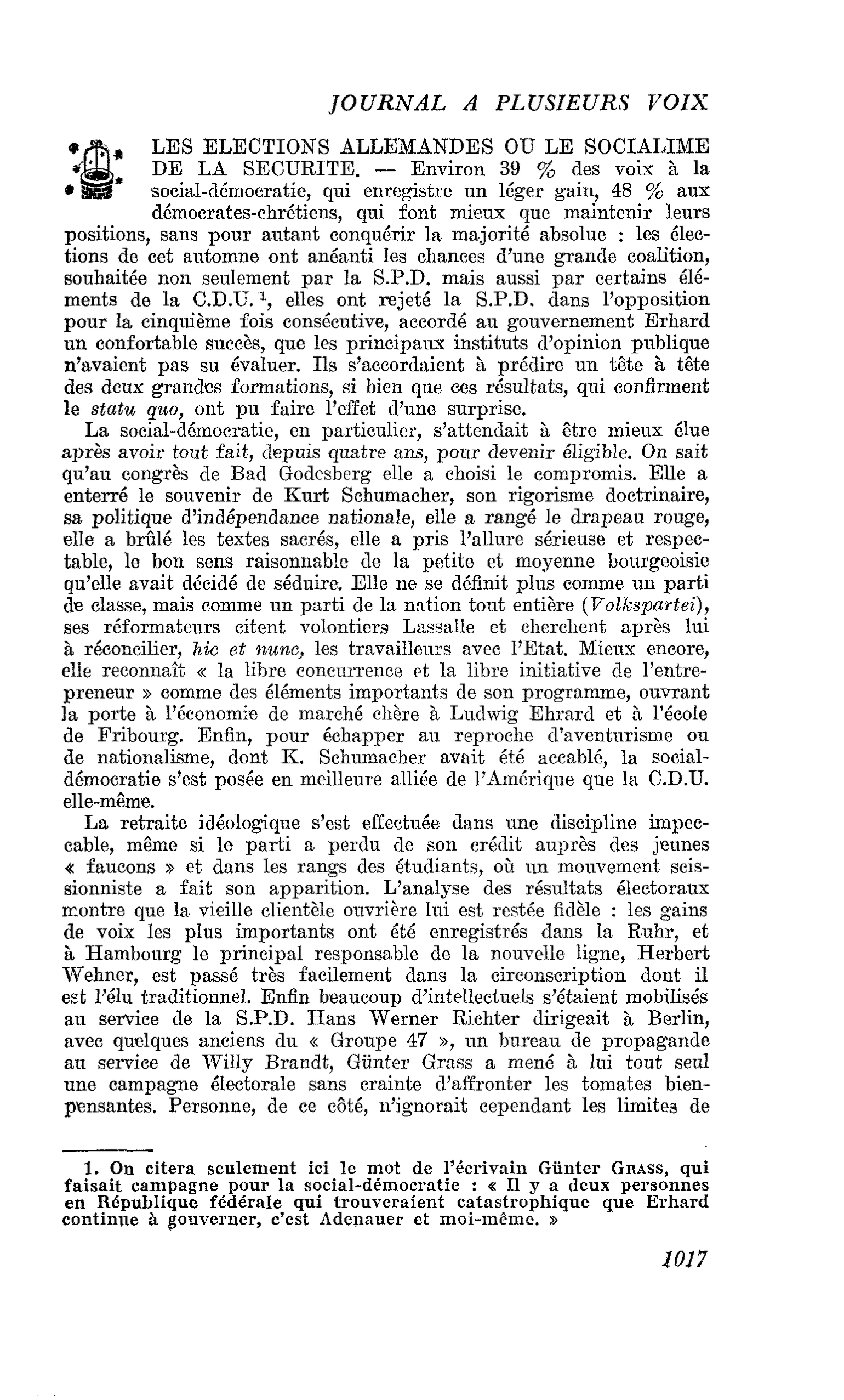 LES ELECTIONS ALLEMANDES OU LE SOCIALISME DE LA SECURITE