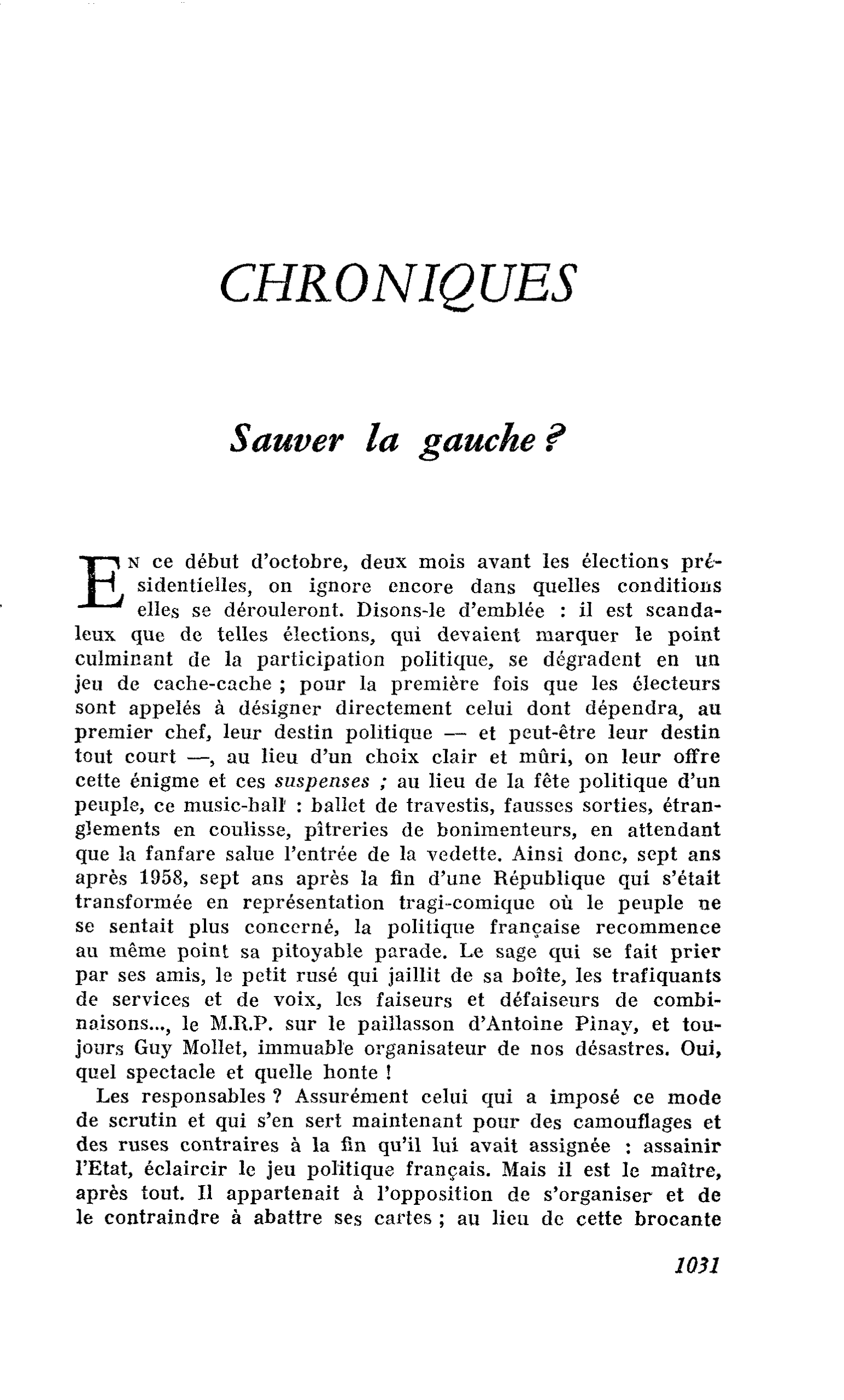 Sauver la gauche ?