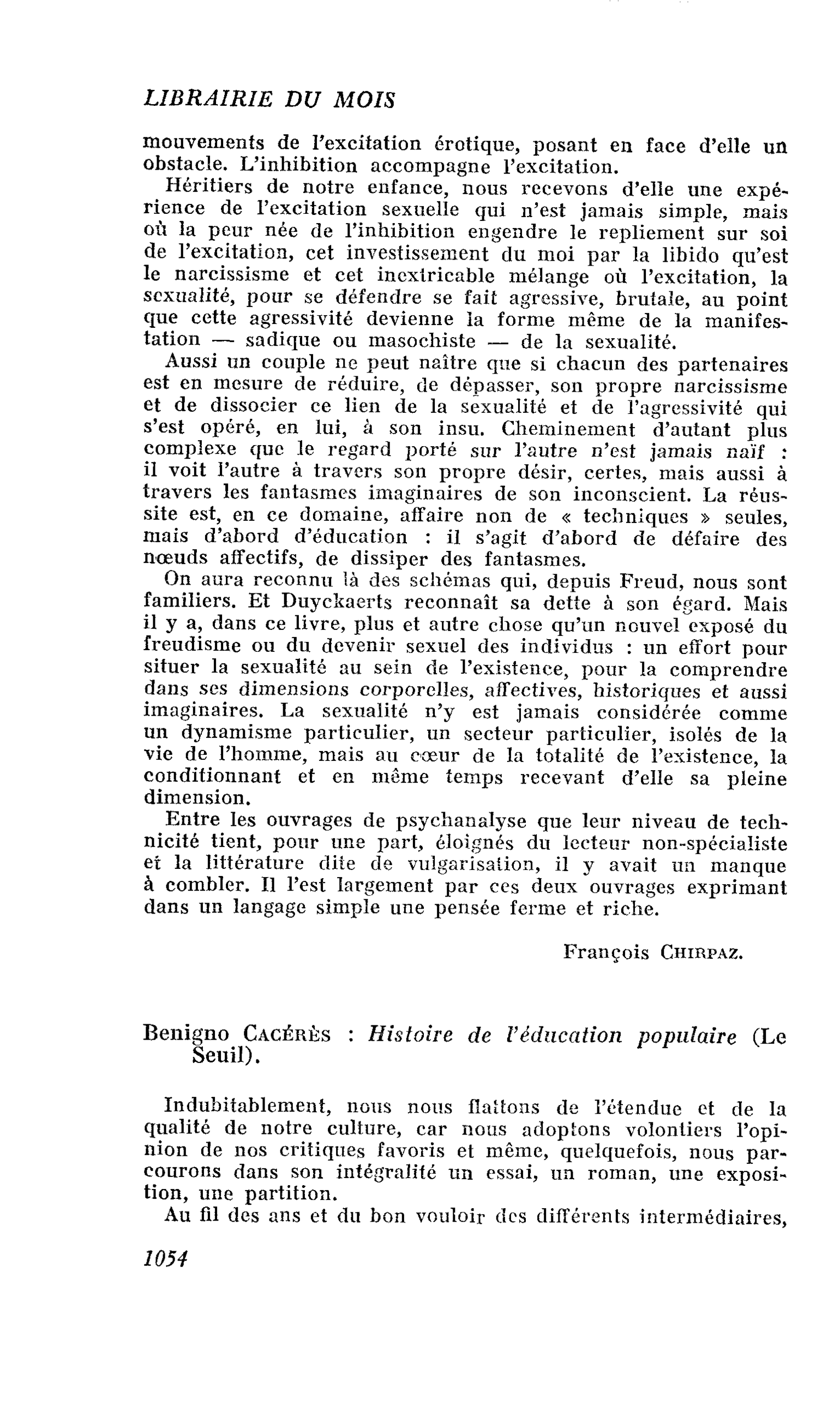 Benigno Cacérès : Histoire de l’éducation populaire