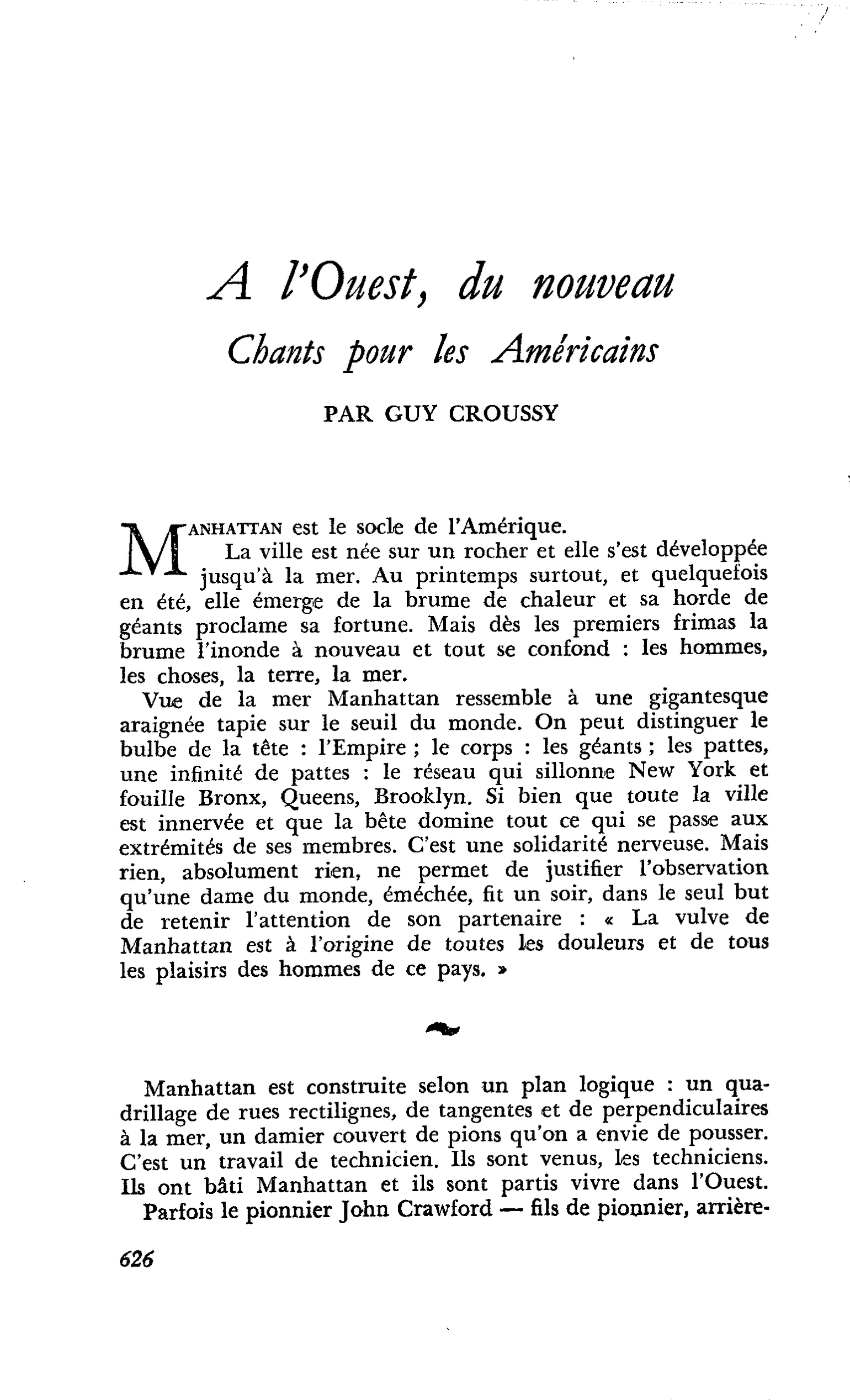 A l’Ouest, du nouveau. Chants pour les Américains