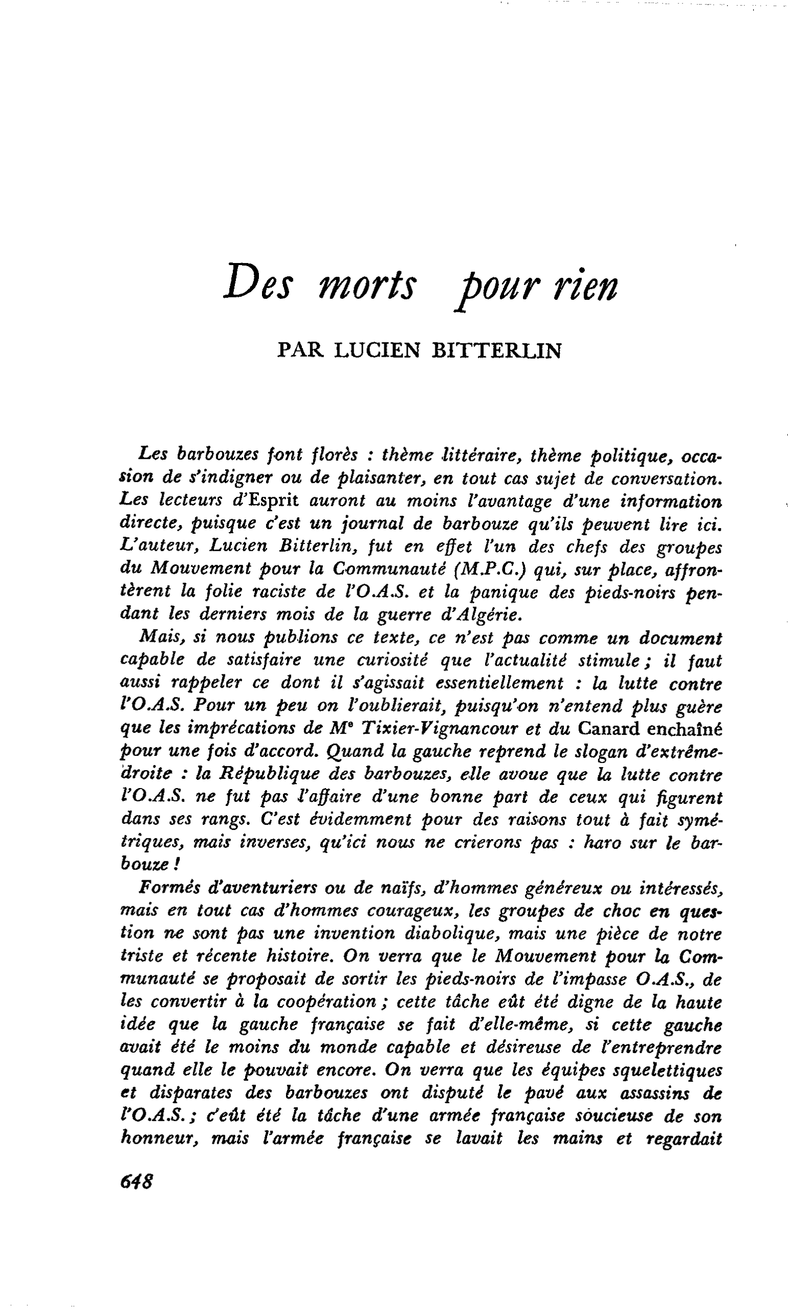 Des morts pour rien