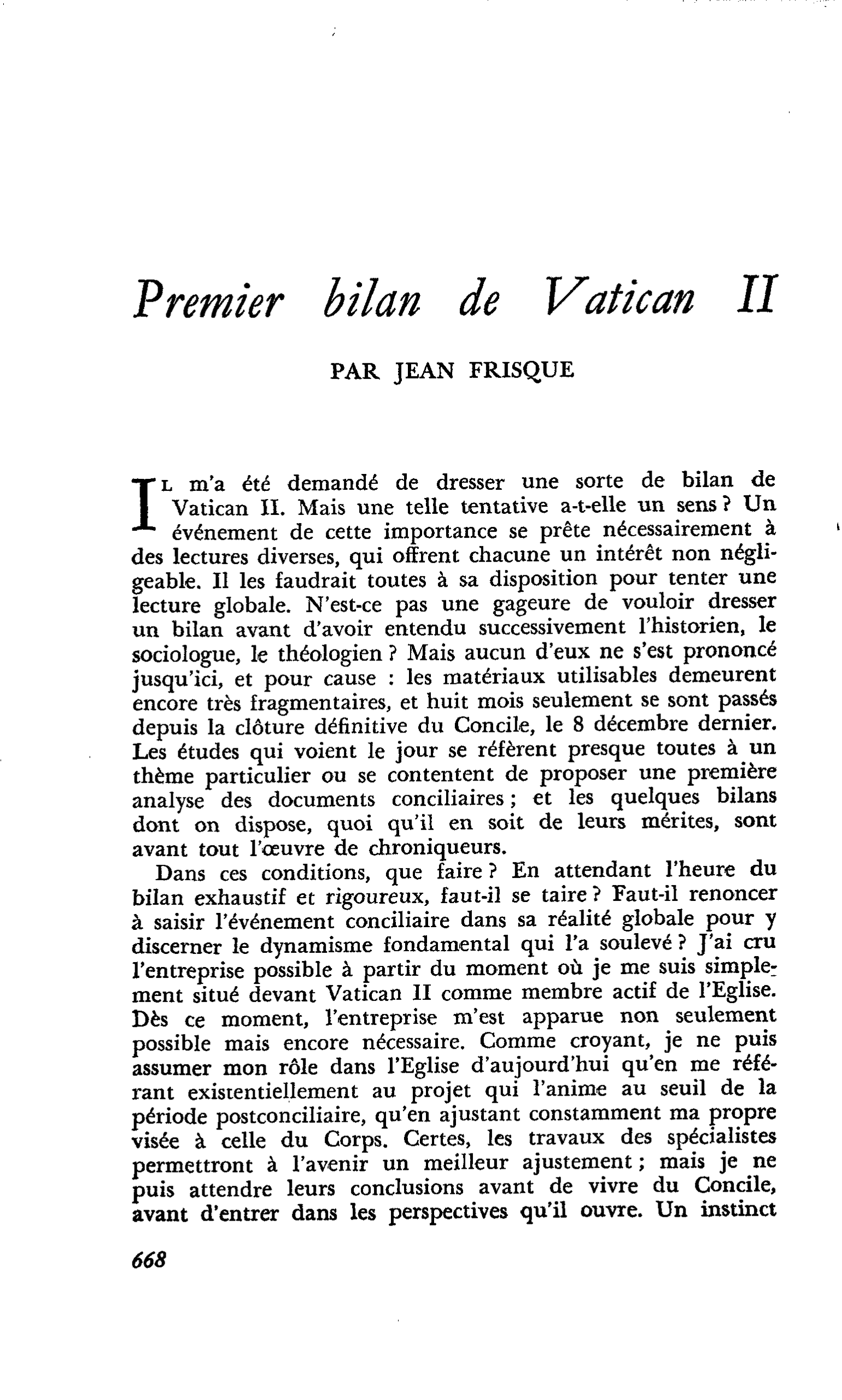 Premier bilan de Vatican II