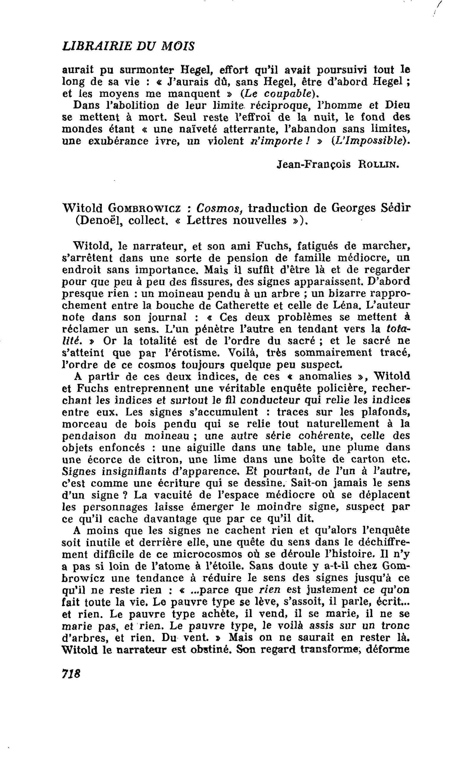 Witold Gombrowicz : Cosmos