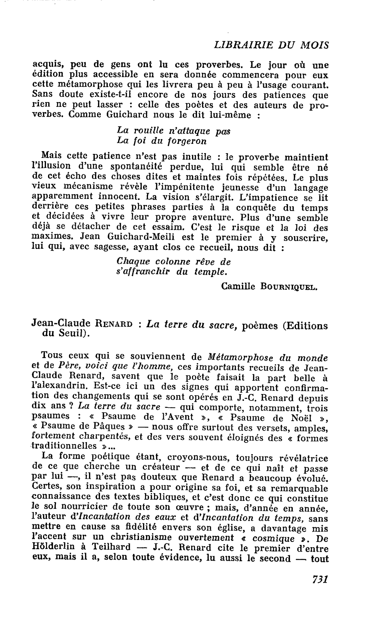 Jean-Claude Renard : La terre du sacre, poèmes