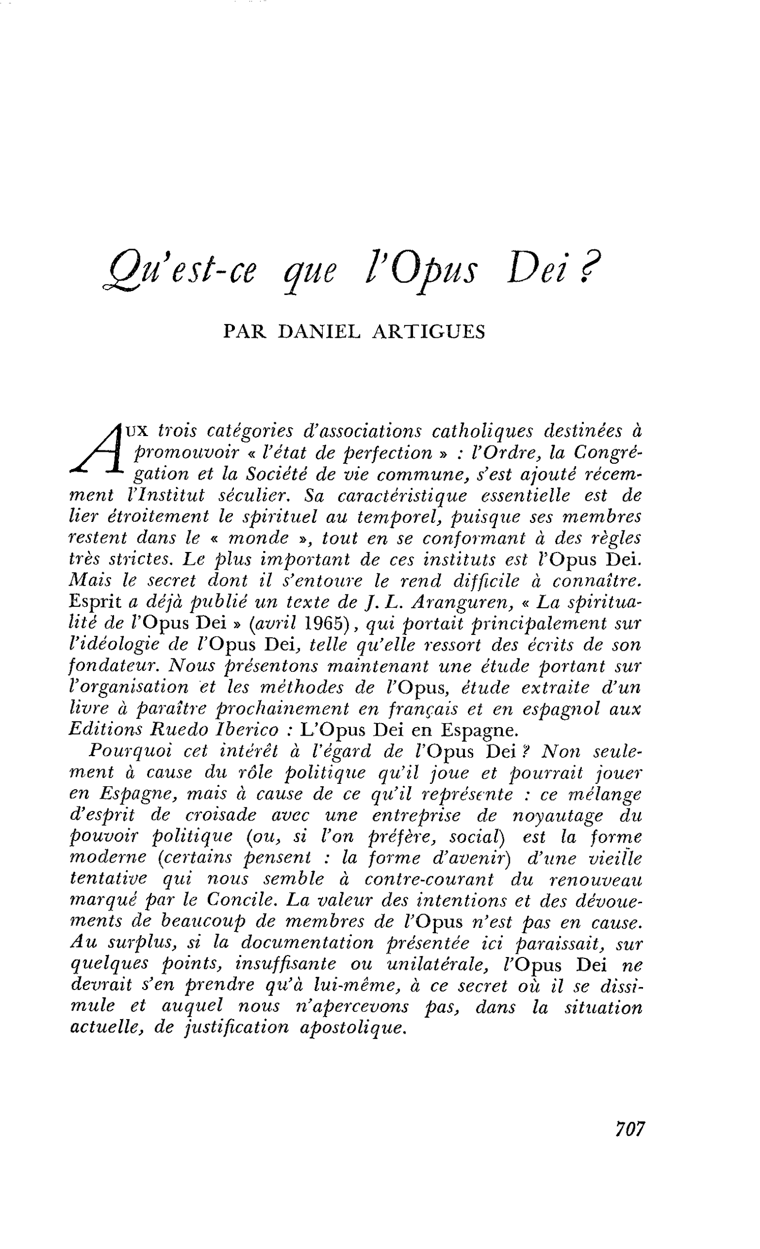 Qu’est-ce que l’Opus Dei ?