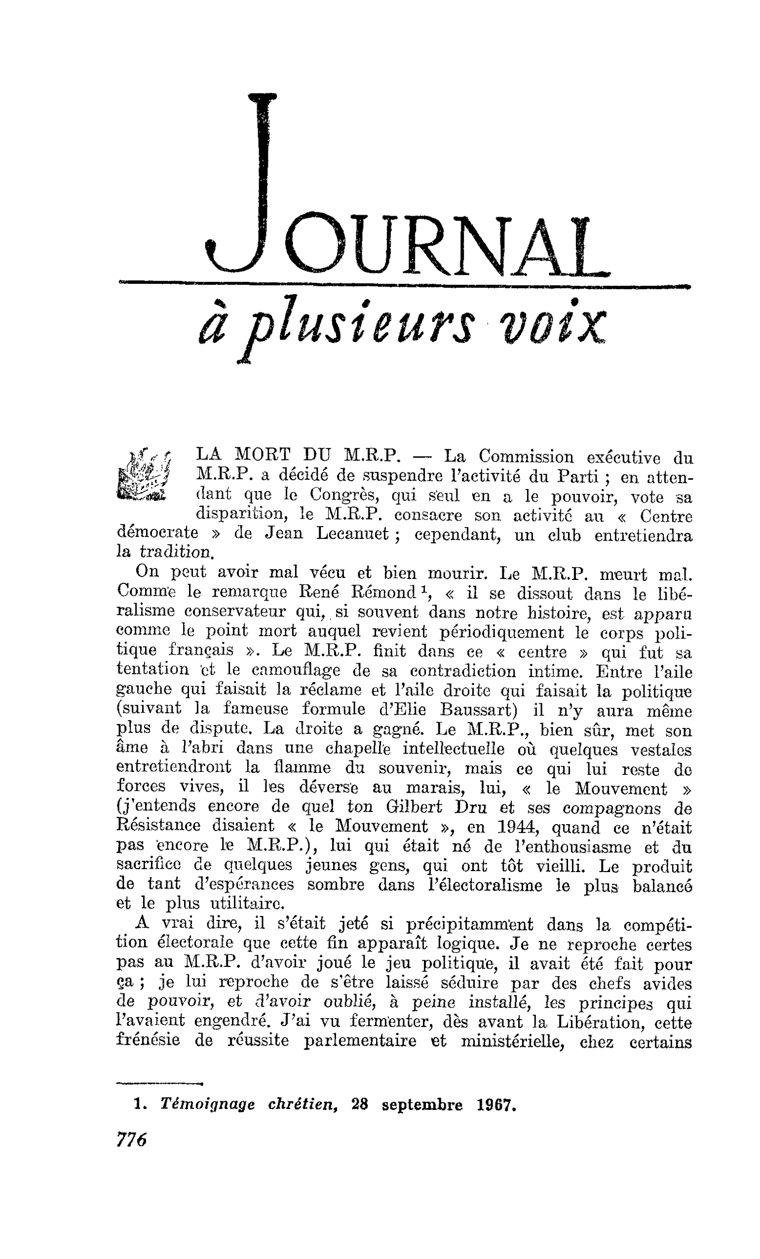 LA MORT DU M.R.P.