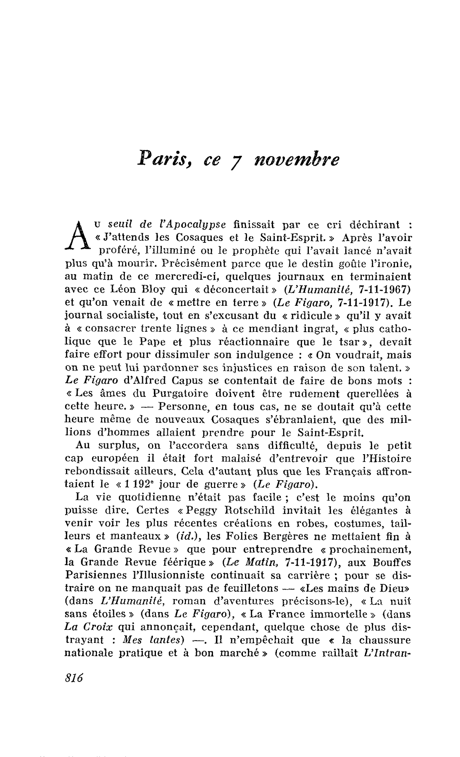 Paris, ce 7 novembre