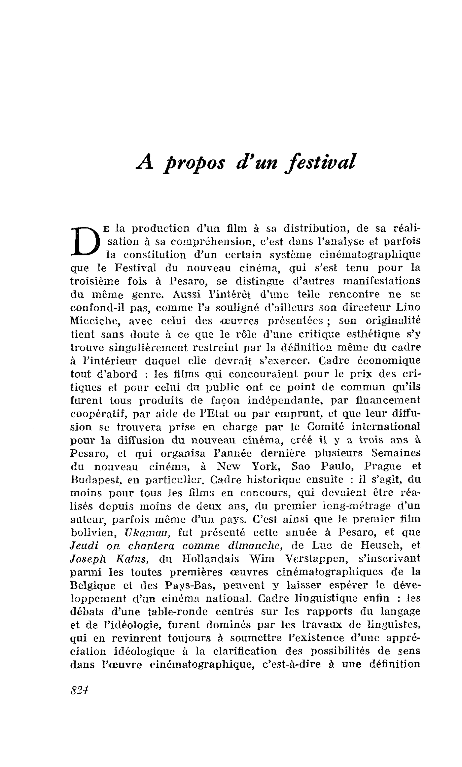 A propos d’un festival