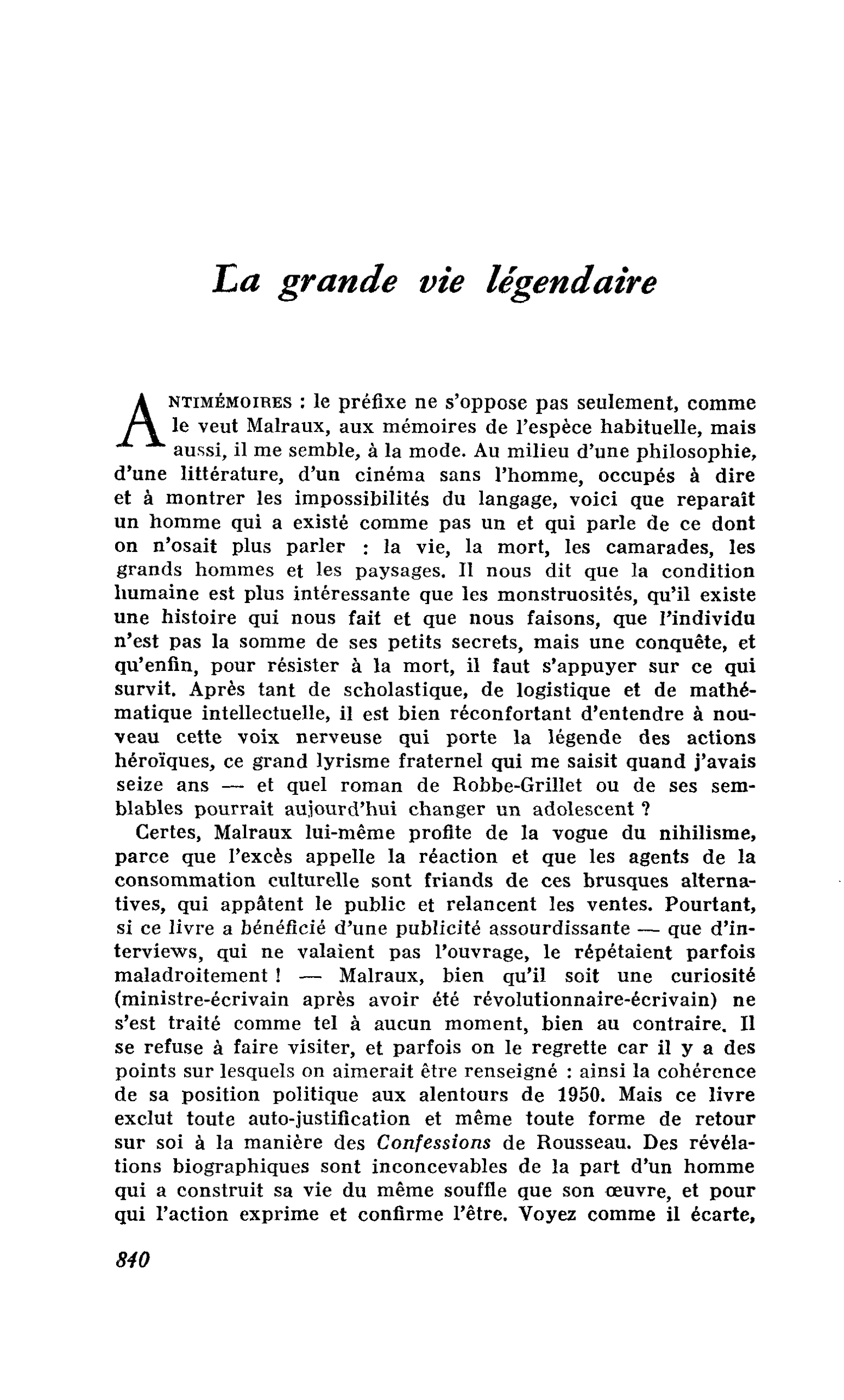 La grande vie légendaire