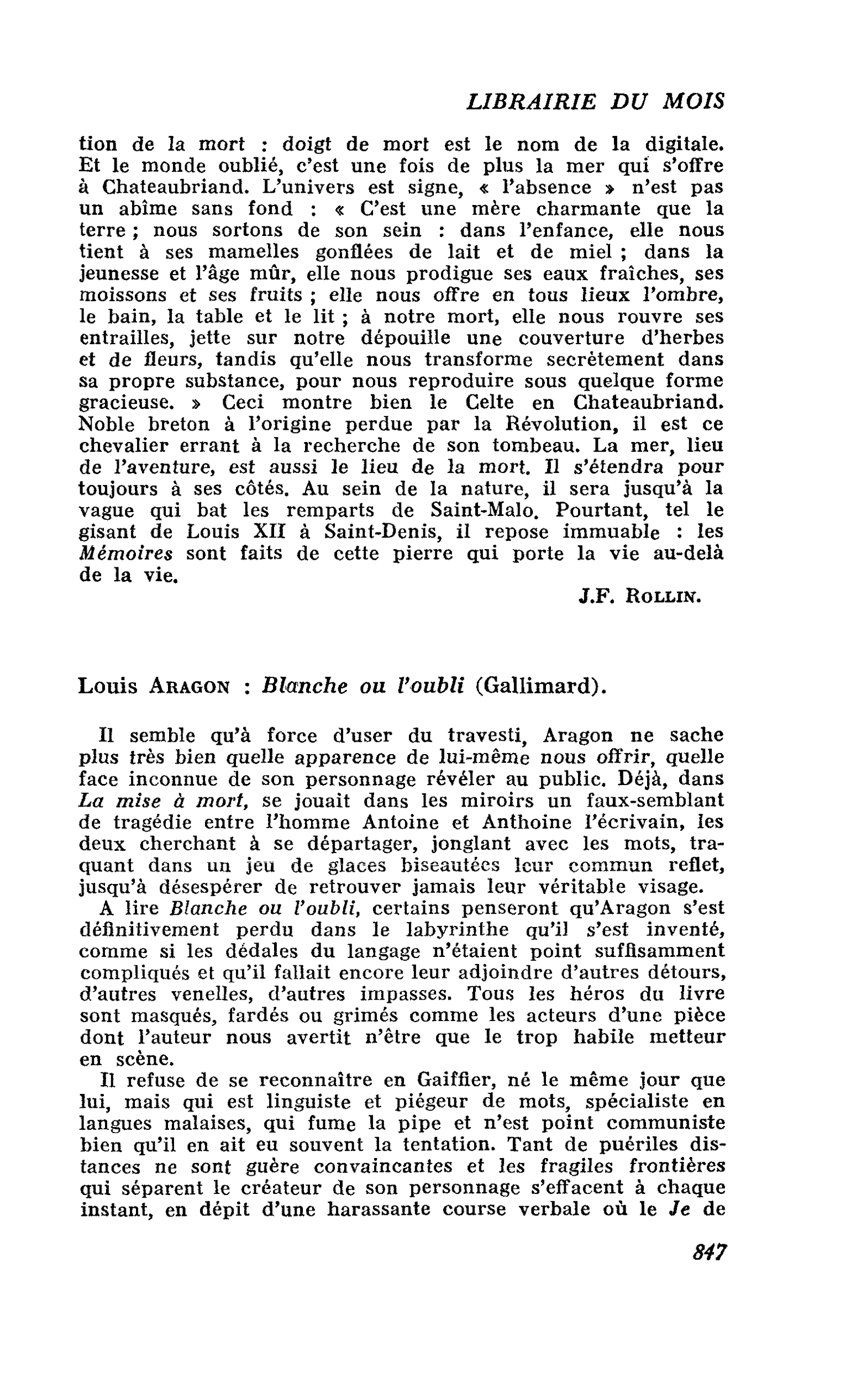 Louis Aragon : Blanche ou l’oubli