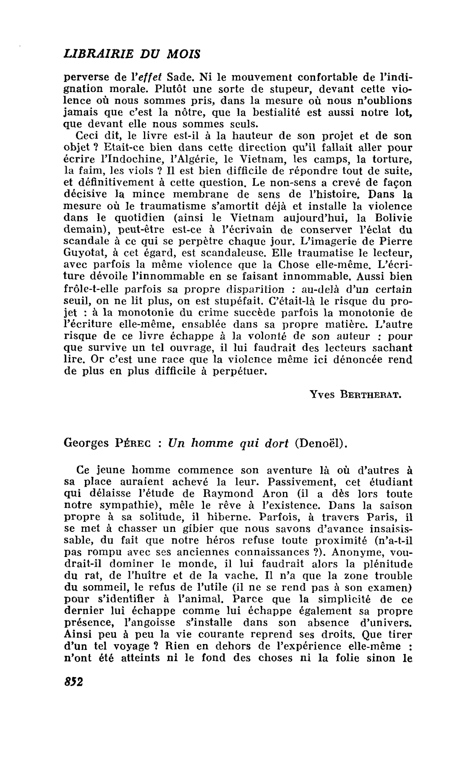 Georges Pérec : Un homme qui dort