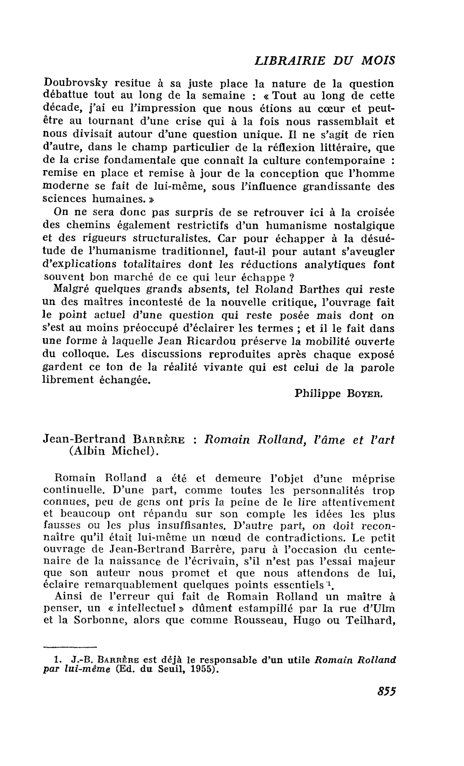 Jean-Bertrand Barrère : Romain Rolland, l’âme et l’art