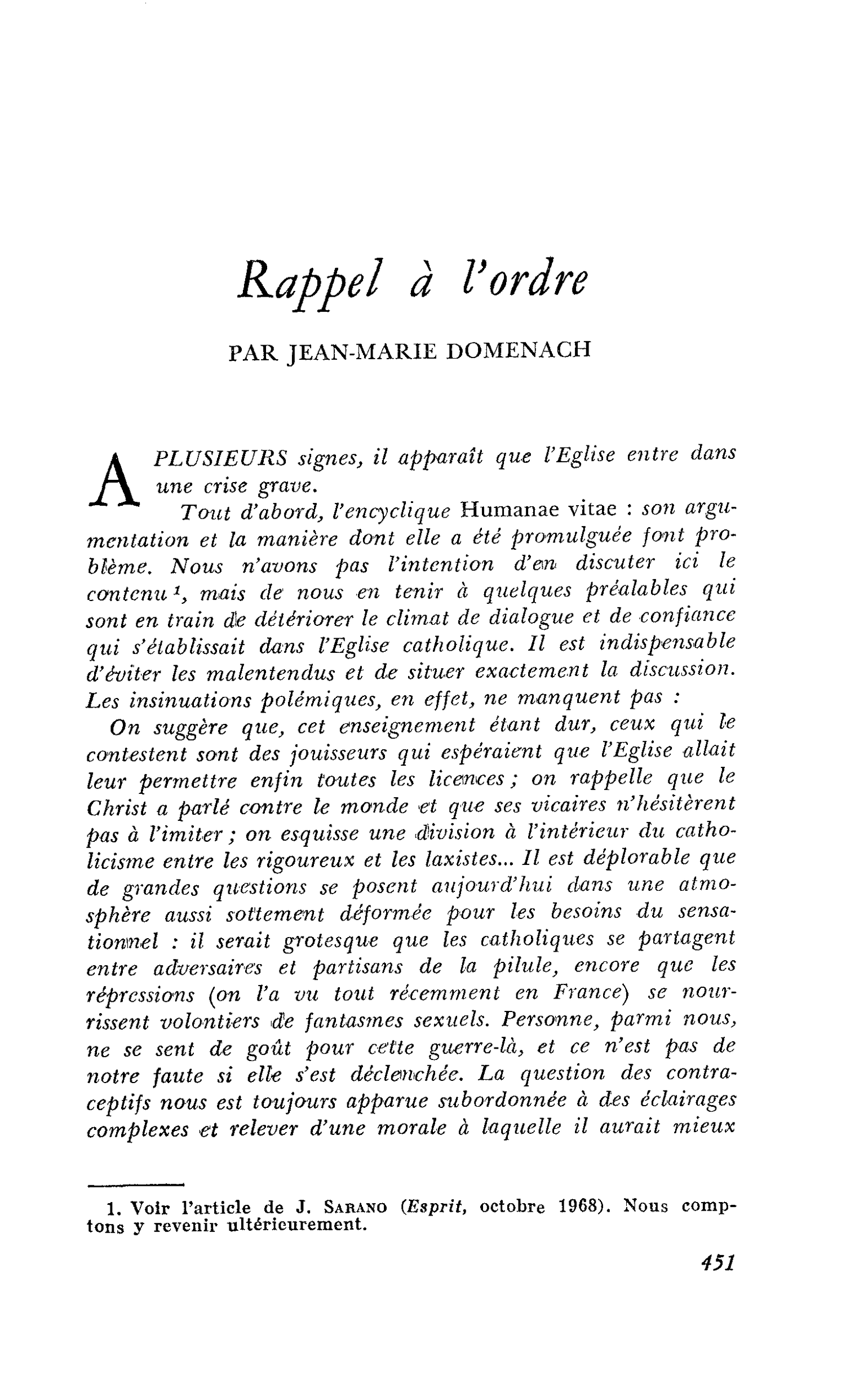 Rappel à l’ordre