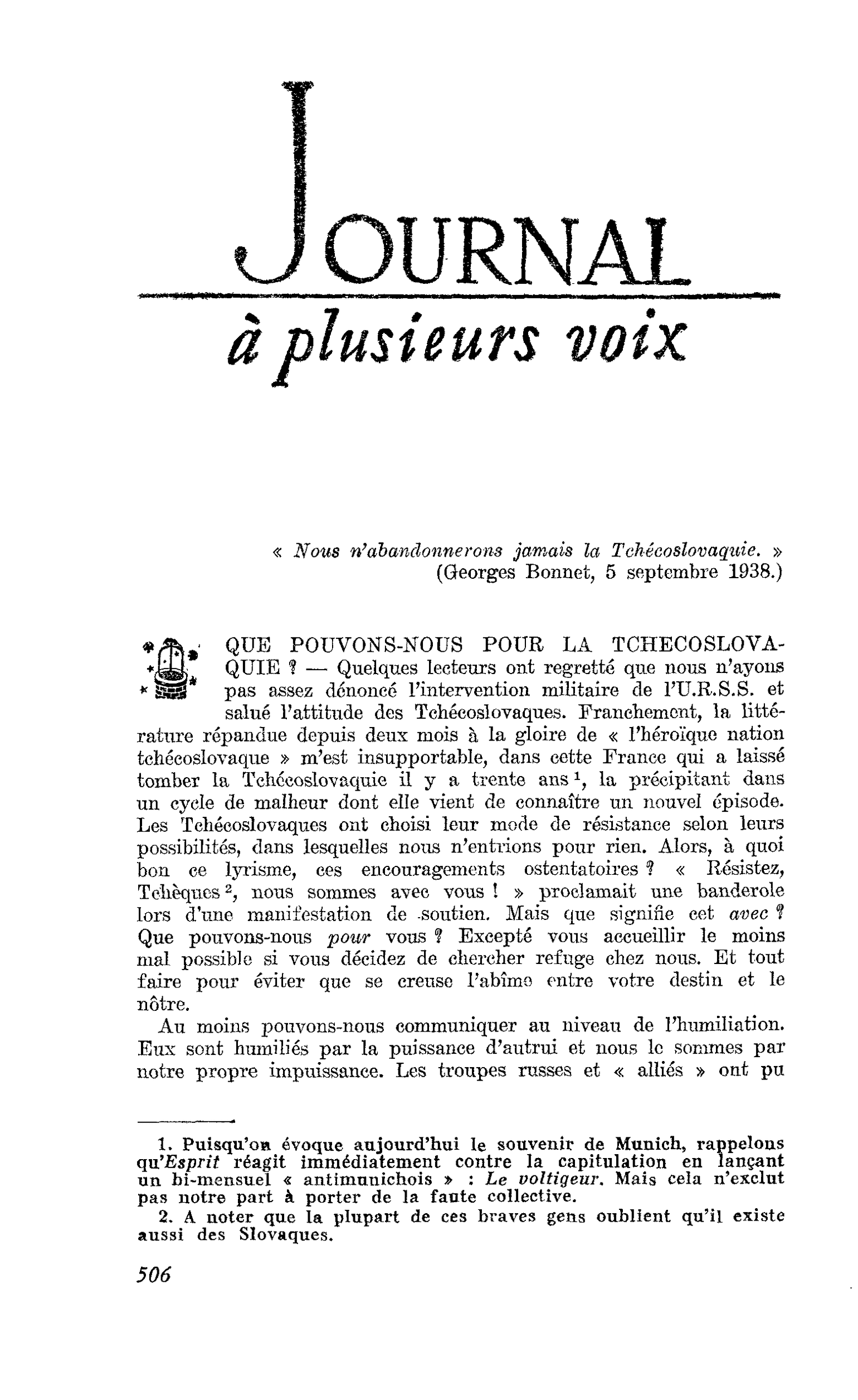 QUE POUVONS-NOUS POUR LA TCHECOSLOVAQUIE ?