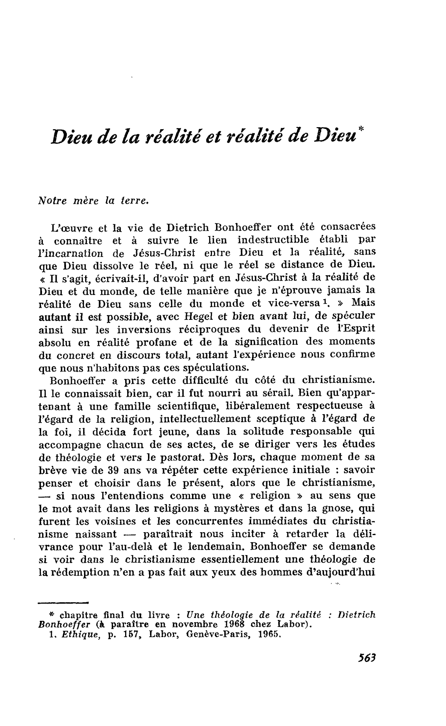 Dieu de la réalité et réalité de Dieu