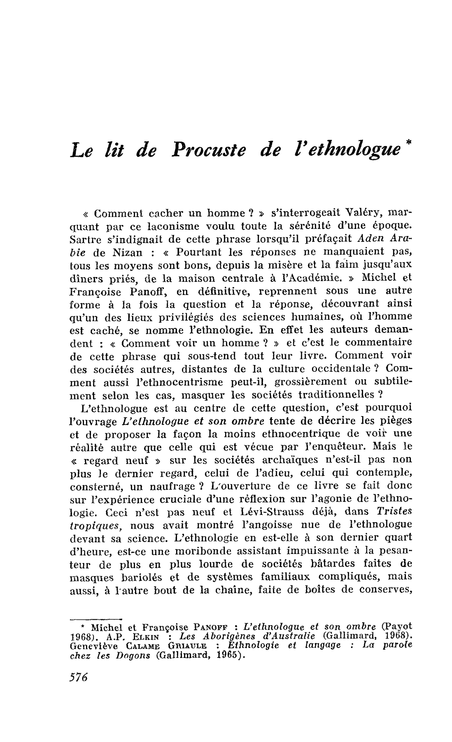 Le lit de Procuste de l’ethnologue