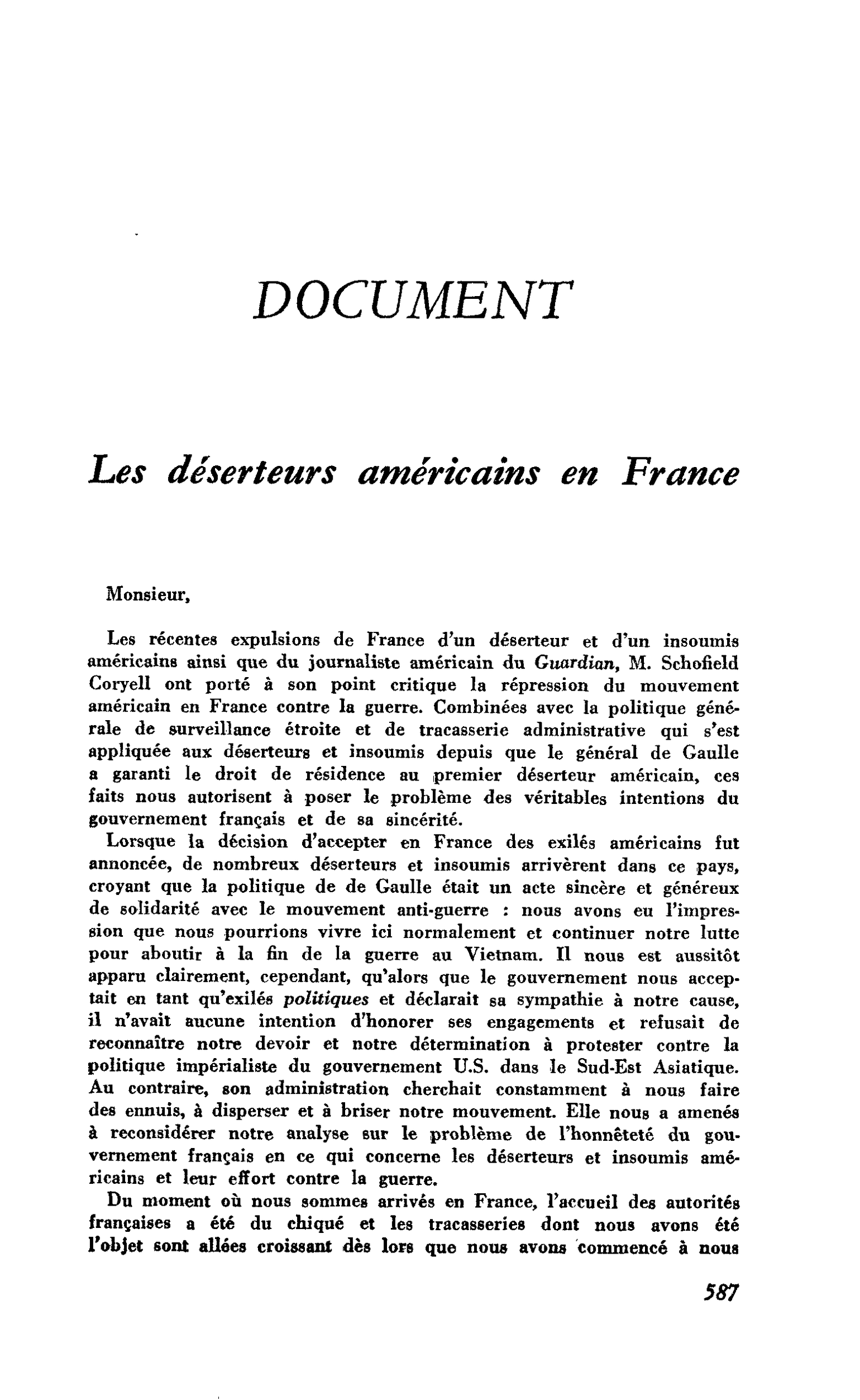 Les déserteurs américains en France