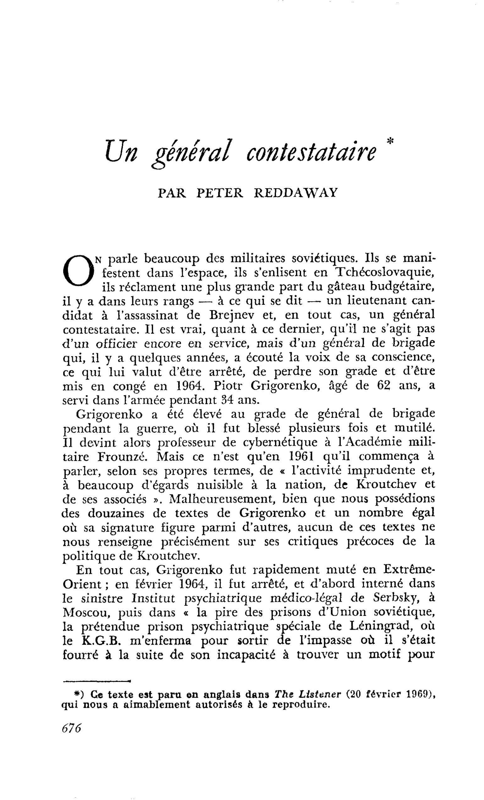 Un général contestataire