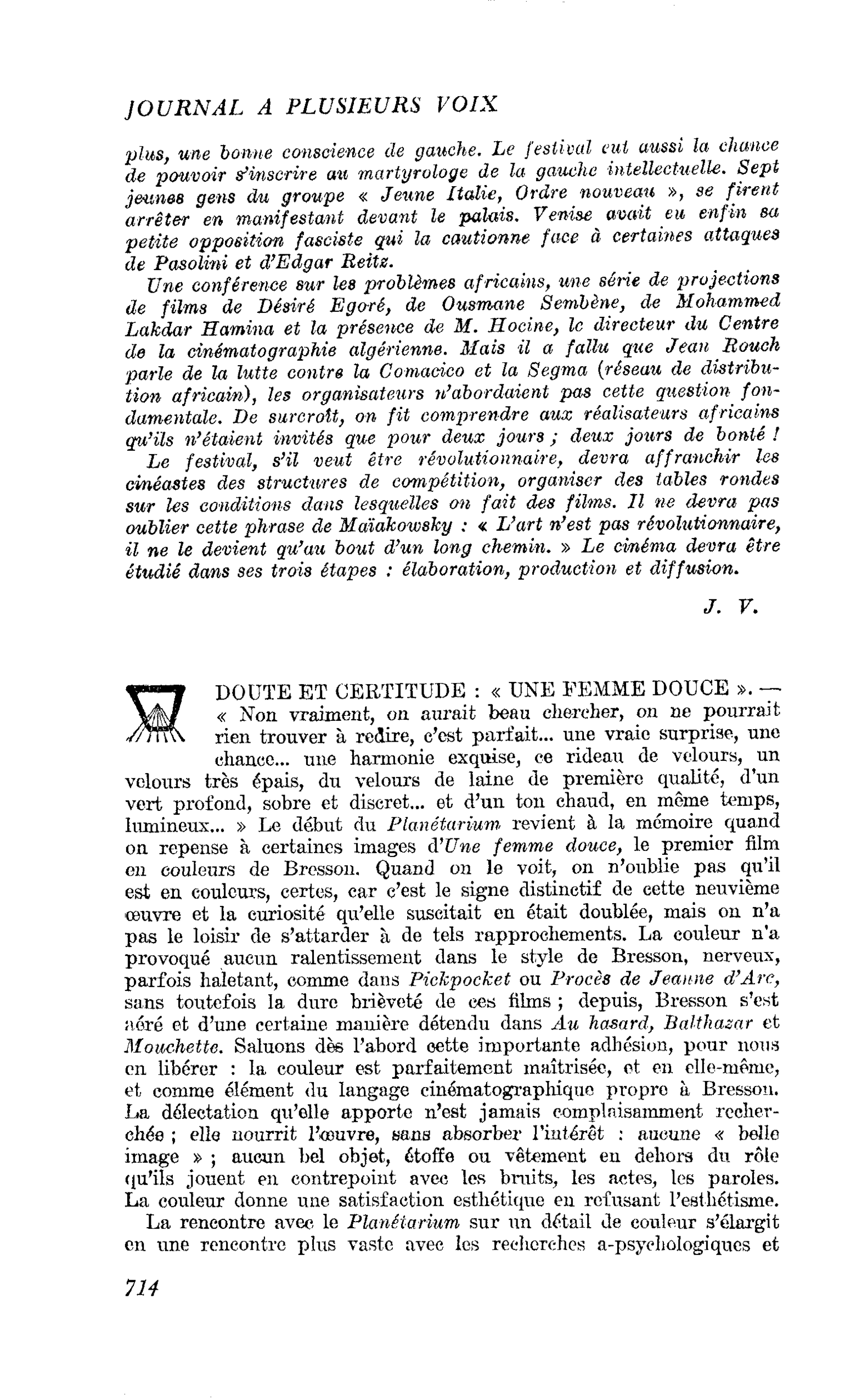 DOUTE ET CERTITUDE : « UNE FEMME DOUCE »