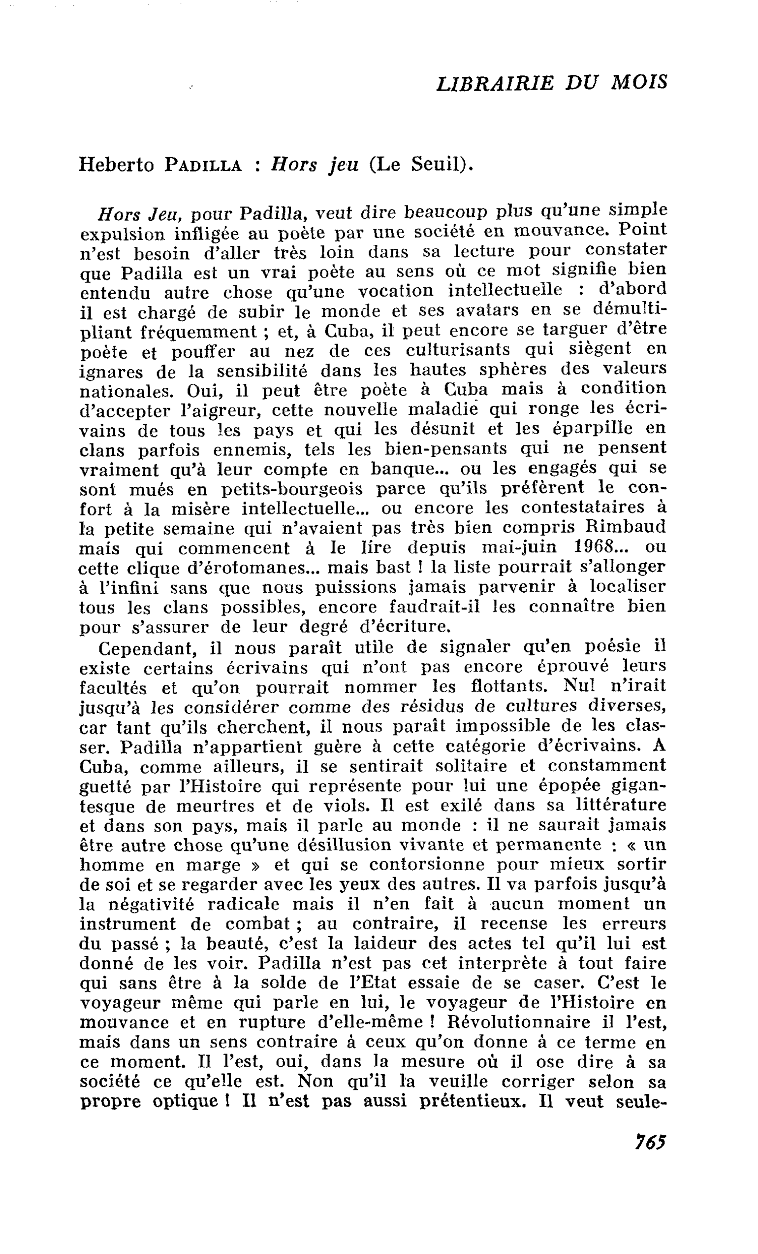 Heberto Padilla : Hors jeu