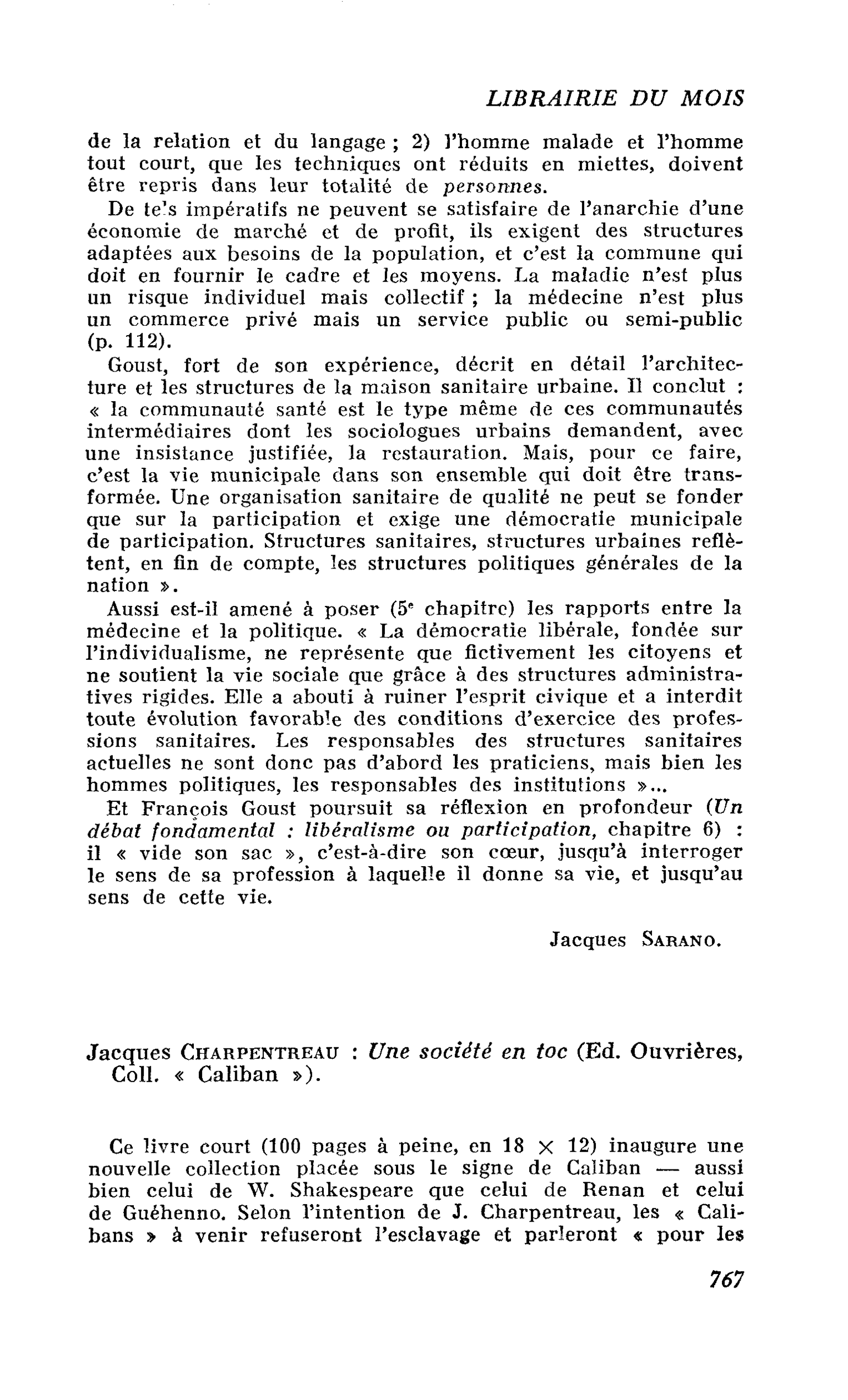 Jacques Charpentreau : Une société en toc
