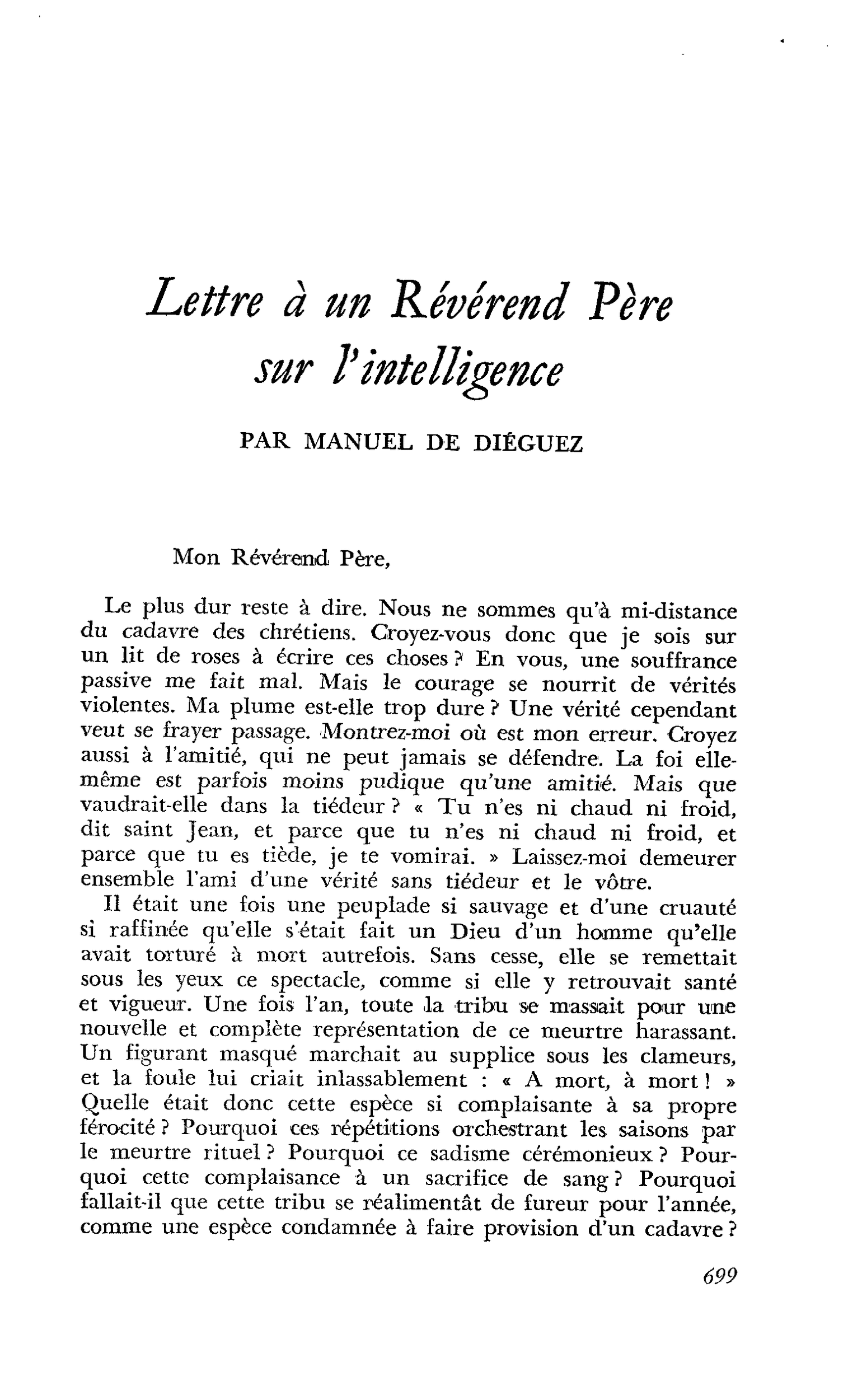Lettre à un Révérend. Père sur l’intelligence