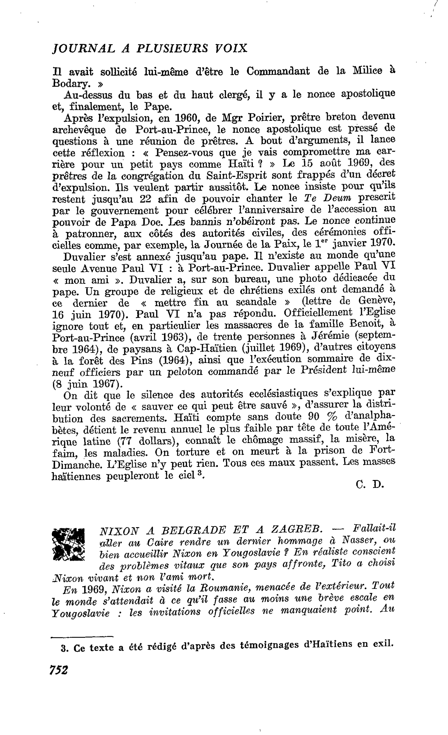 NIXON A BELGRADE ET A ZAGREB