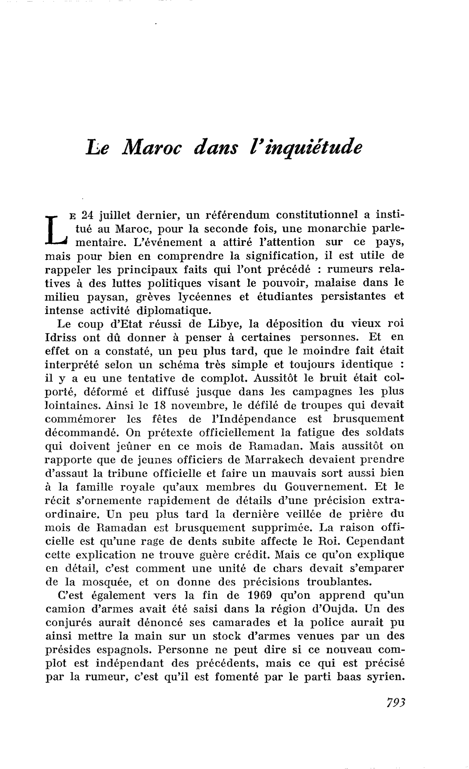 Le Maroc dans l’inquiétude