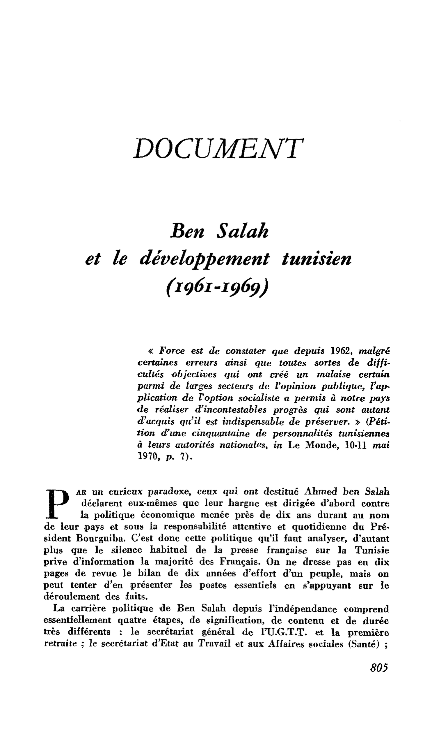 Ben Salah et le développement tunisien (1961-1969)